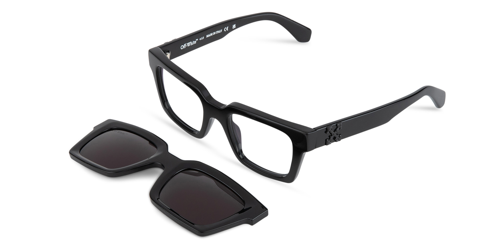 نظارات طبية كليب أون بإطار مربّع للجنسين من أوف وايت بلون أسود - صورة المنتج 2