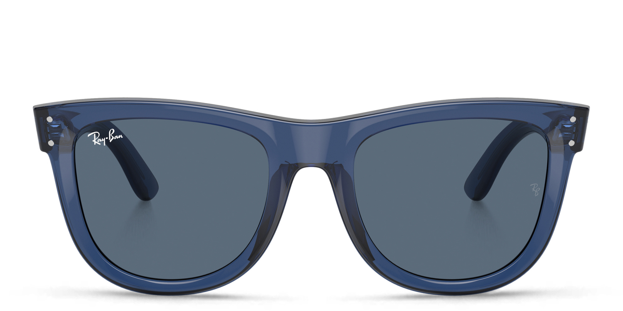 Shop Ray-Ban Wayfarer Reverse Unisex Square Sunglasses in Transparent Navy Blue online.
