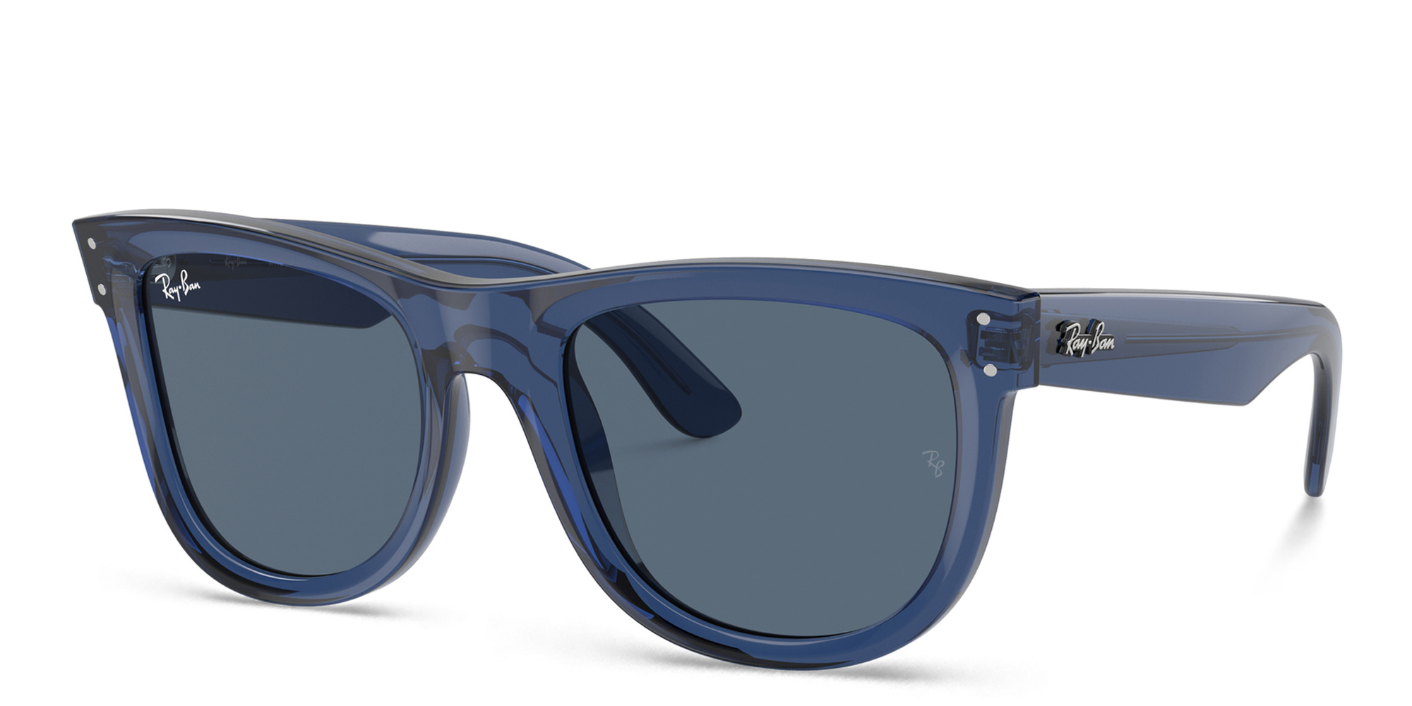 Shop Ray-Ban Wayfarer Reverse Unisex Square Sunglasses in Transparent Navy Blue online.
