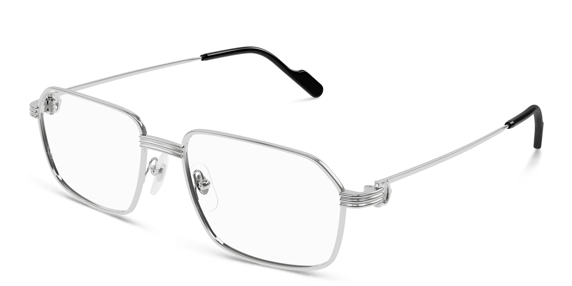 Shop Cartier Première de Cartier Wide Rectangle Eyeglasses in Silver online.