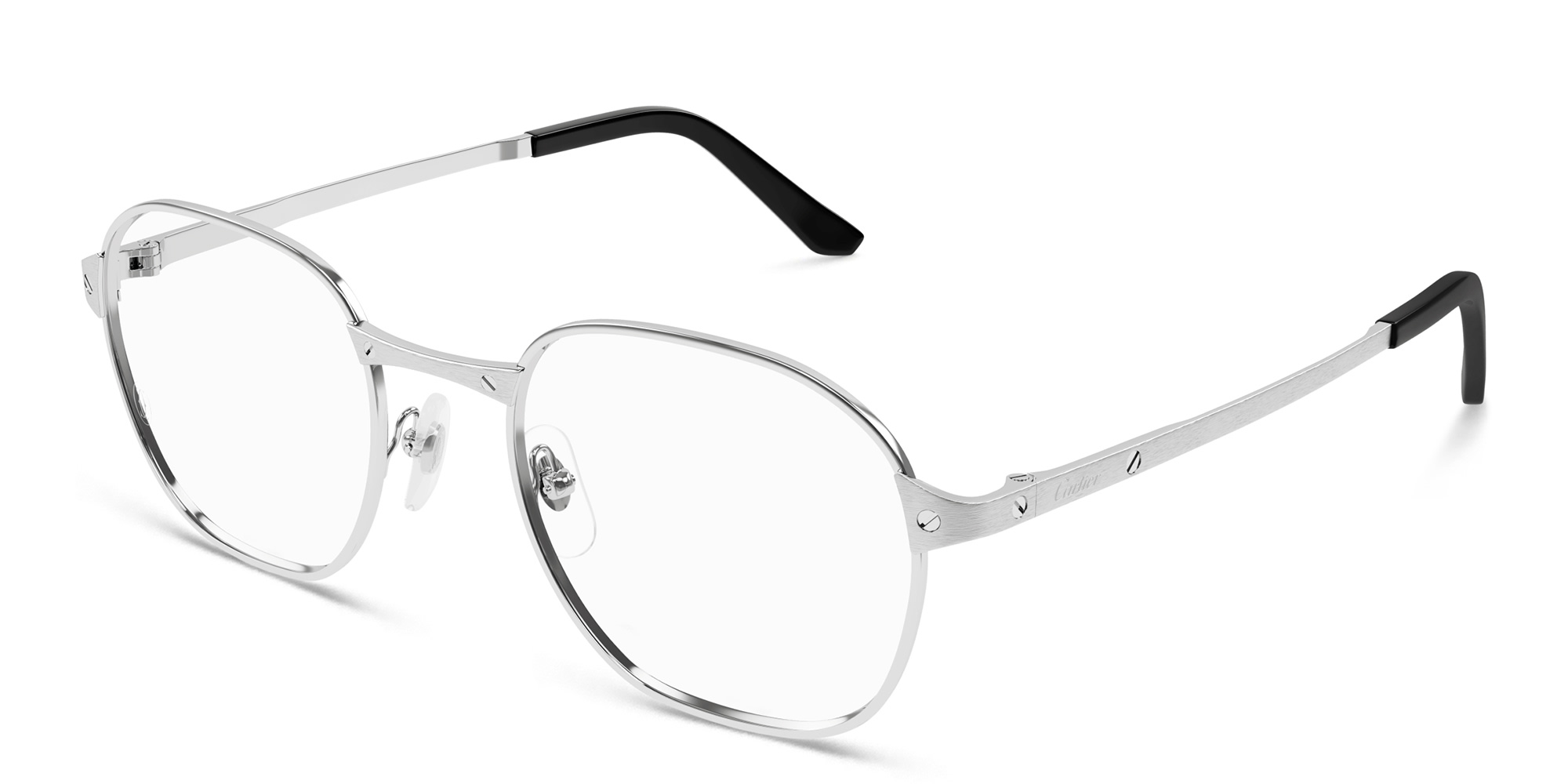 Shop Cartier Santos de Cartier Round Eyeglasses in Silver online.