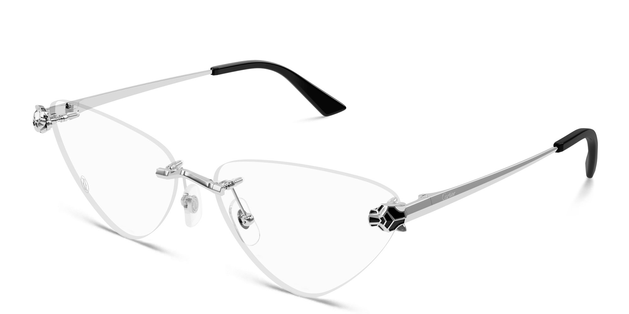 Shop Cartier Panthère de Cartier Wide Rimless Cat-Eye Eyeglasses in Silver online.