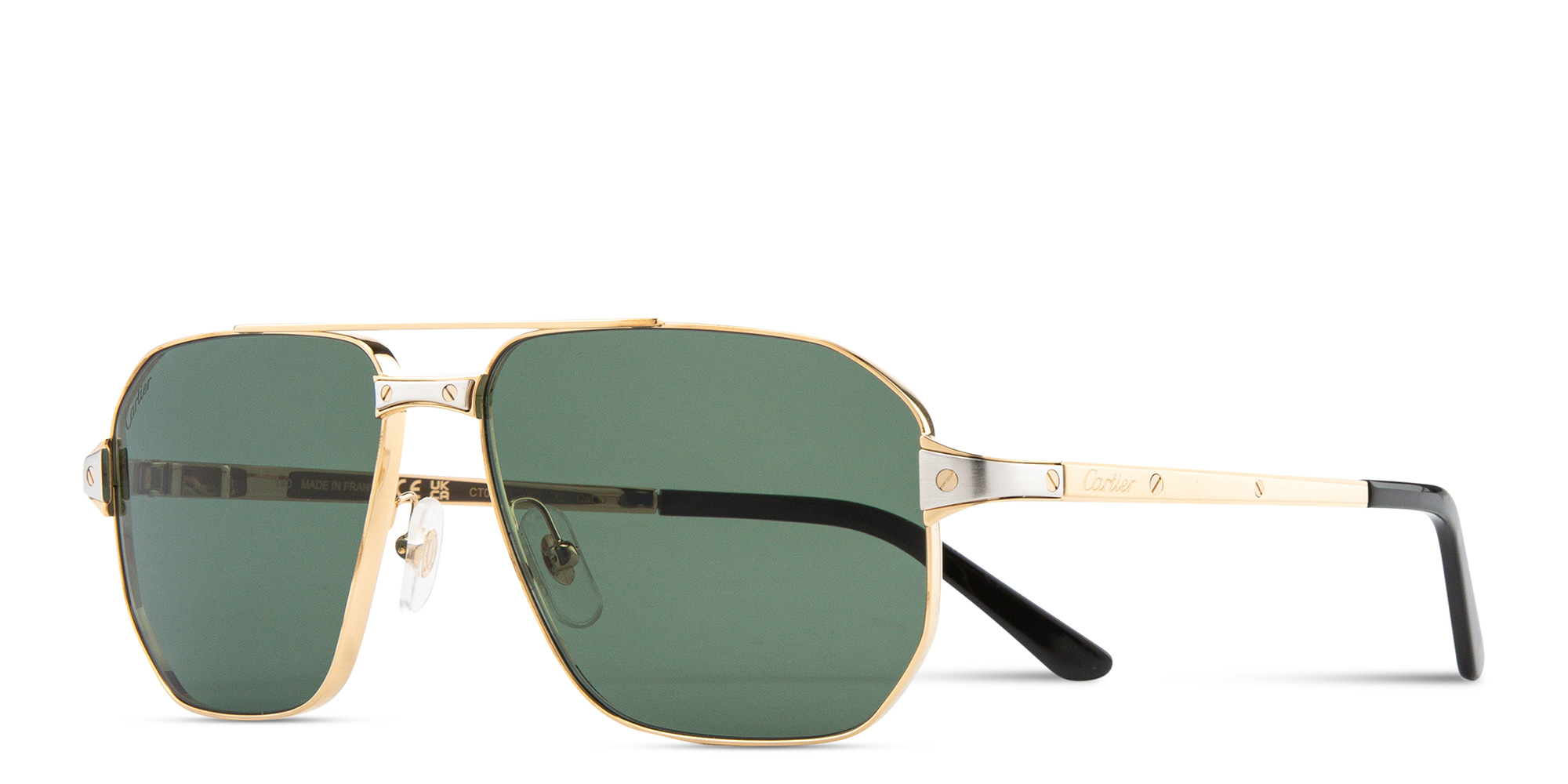 Shop Cartier Santos de Cartier Wide Pilot Sunglasses in Gold online.