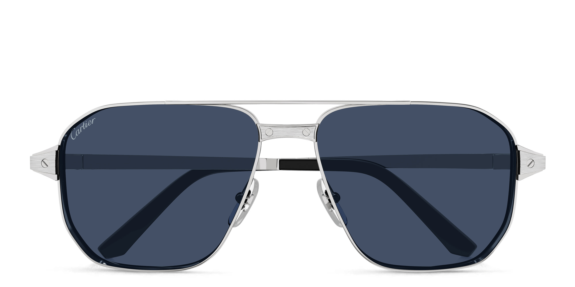 Shop Cartier Santos de Cartier Pilot Sunglasses in Silver online.