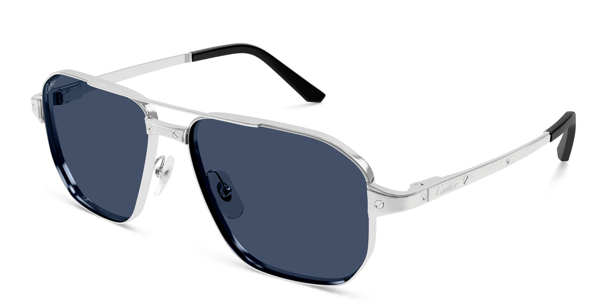 Shop Cartier Santos de Cartier Pilot Sunglasses in Silver online.