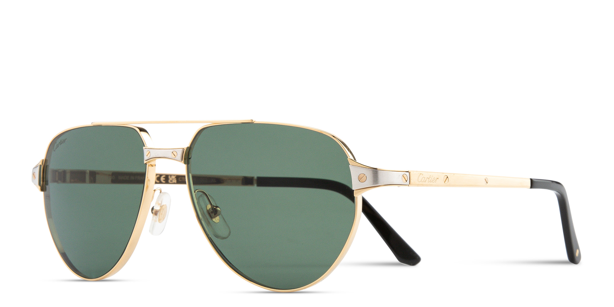 Shop Cartier Santos de Cartier Pilot Sunglasses in Gold online.