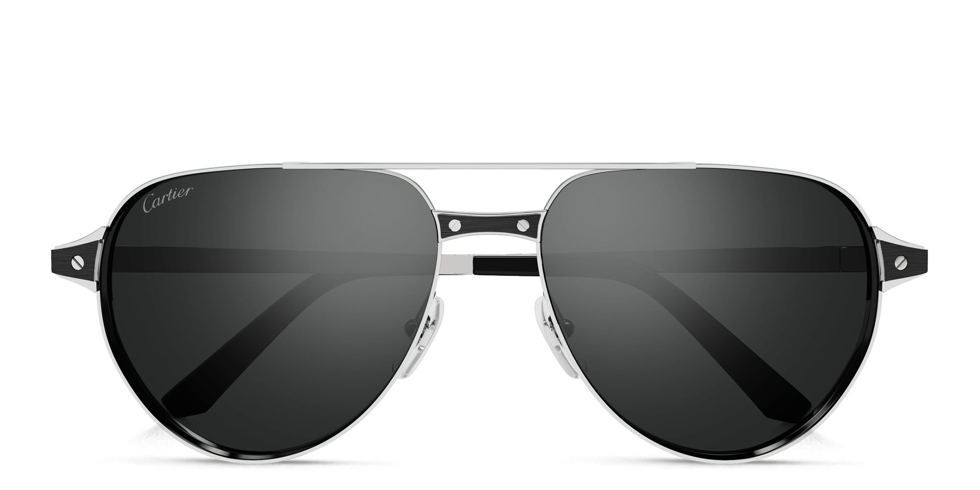 Shop Cartier Santos de Cartier Pilot Sunglasses in Silver online.