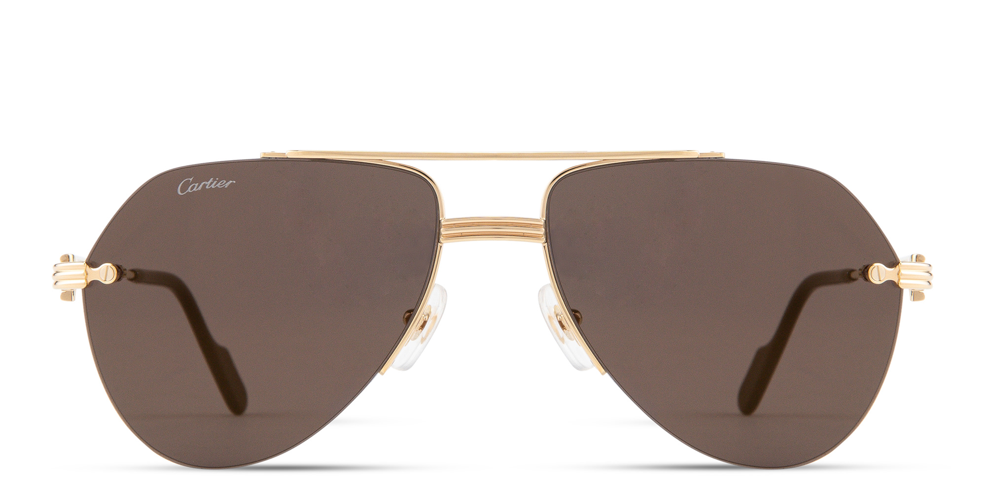 Shop Cartier Première de Cartier Half-Rim Pilot Sunglasses in Gold online.