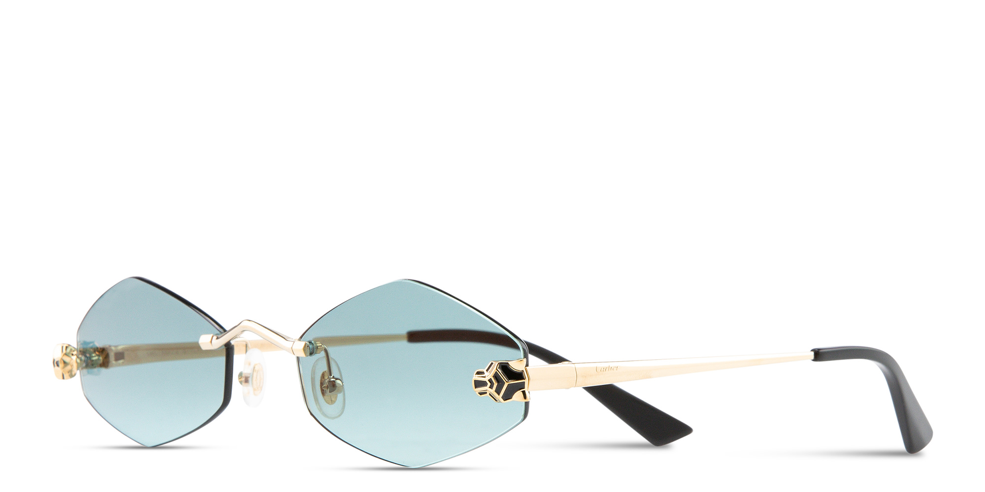 Shop Cartier Panthère de Cartier Rimless Irregular Sunglasses in Gold online.