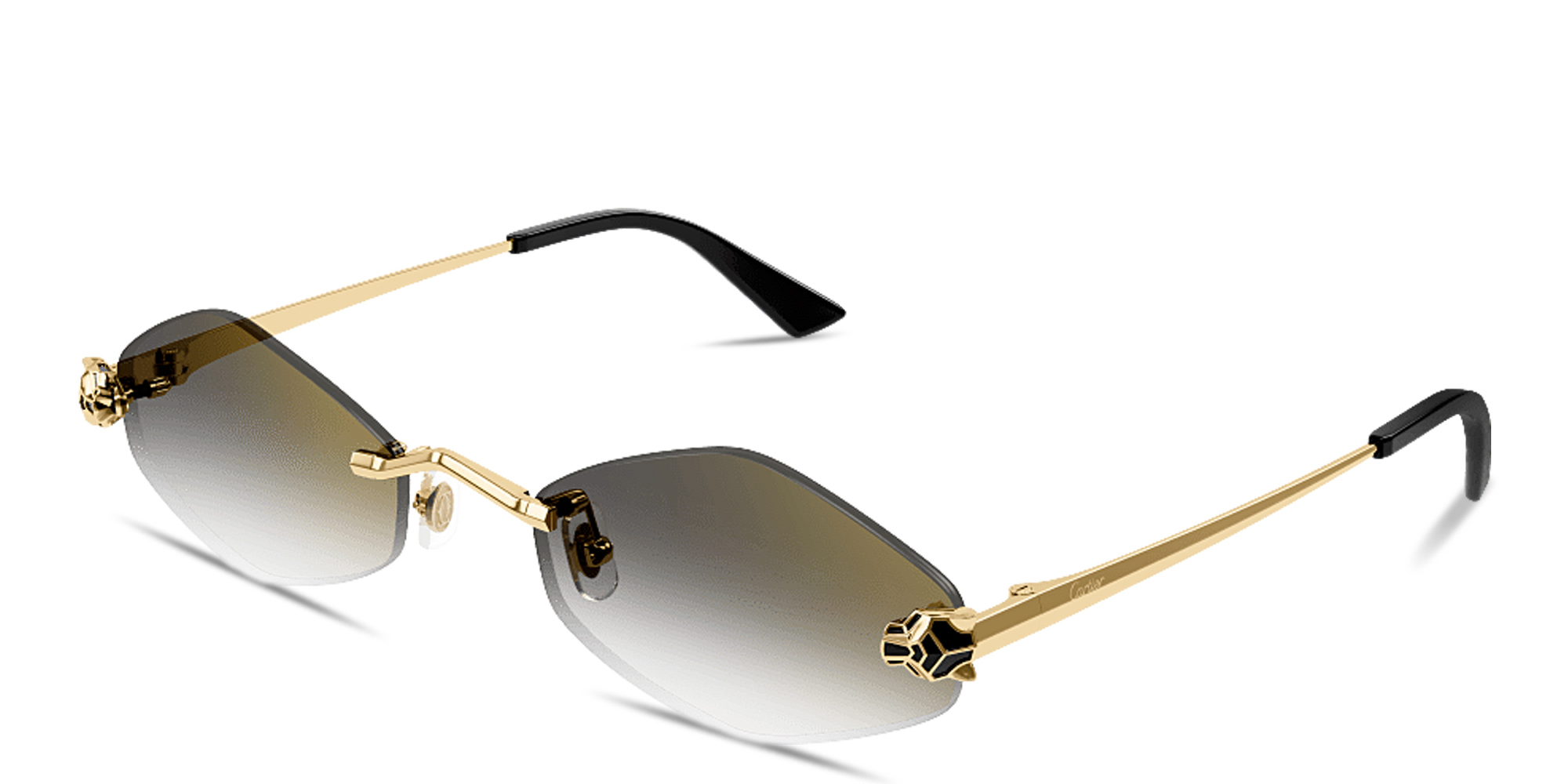 Shop Cartier Panthère de Cartier Rimless Irregular Sunglasses in Gold online.