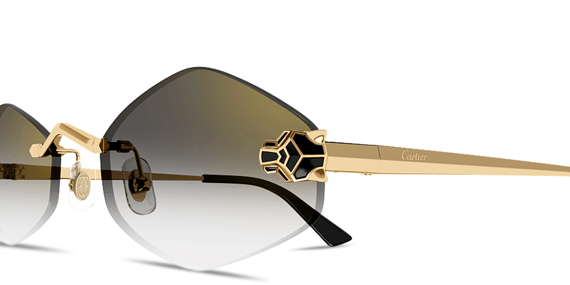 Shop Cartier Panthère de Cartier Rimless Irregular Sunglasses in Gold online.