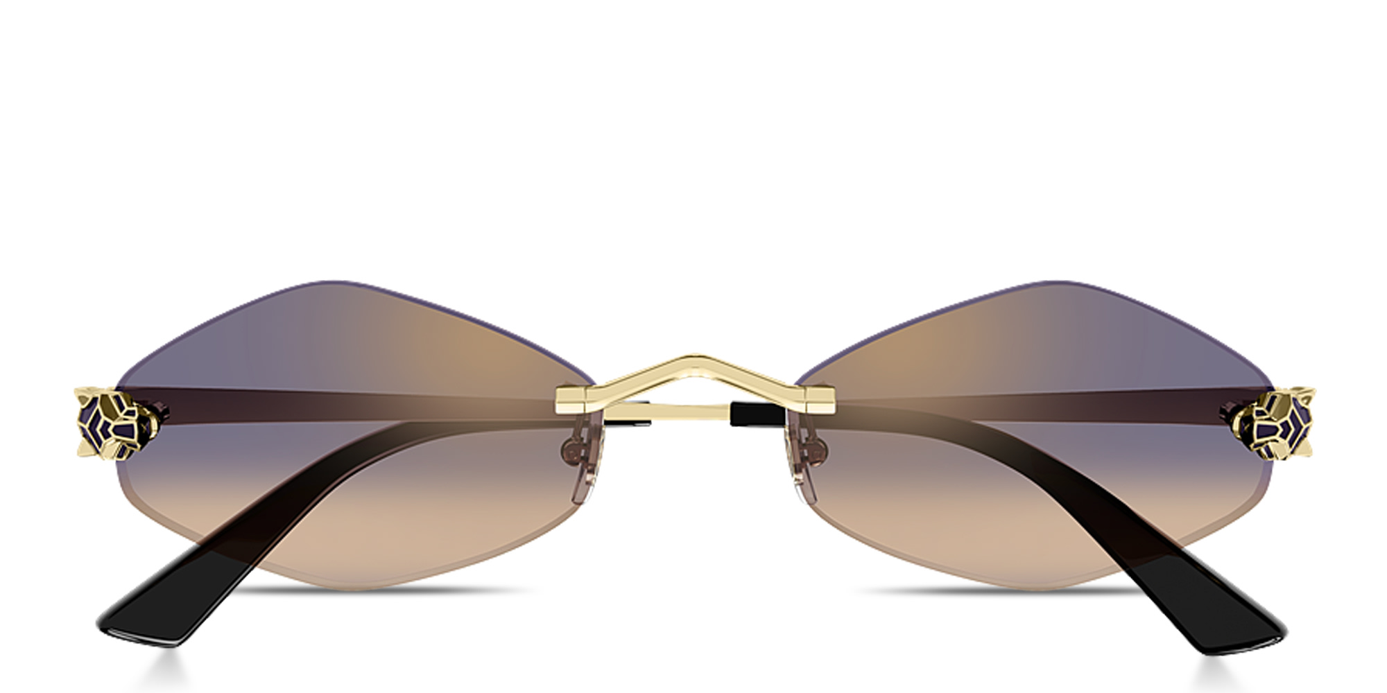 Shop Cartier Panthère de Cartier Rimless Irregular Sunglasses in Gold online.