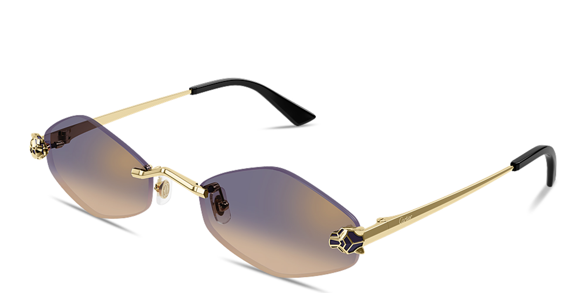 Shop Cartier Panthère de Cartier Rimless Irregular Sunglasses in Gold online.
