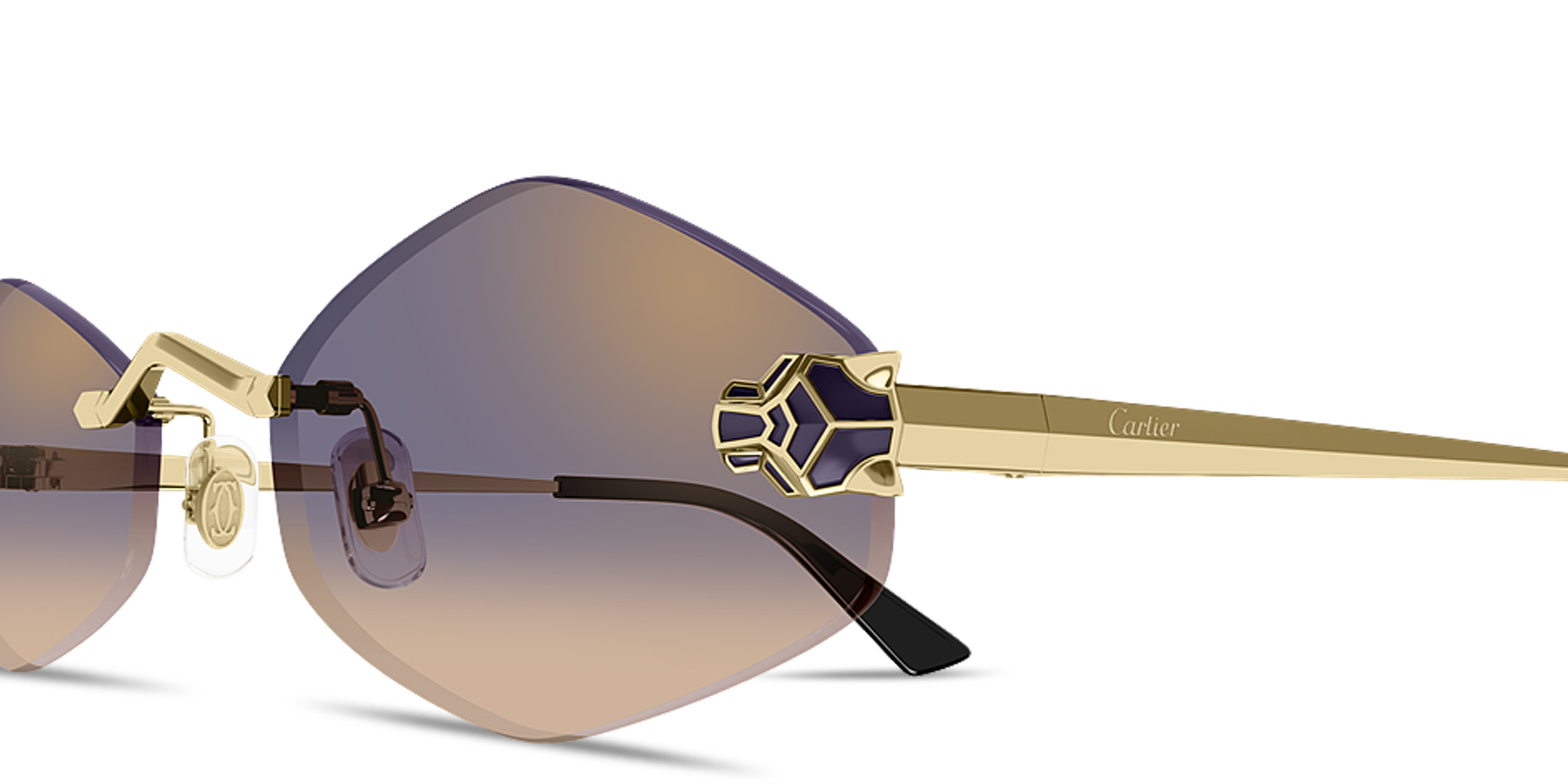 Shop Cartier Panthère de Cartier Rimless Irregular Sunglasses in Gold online.
