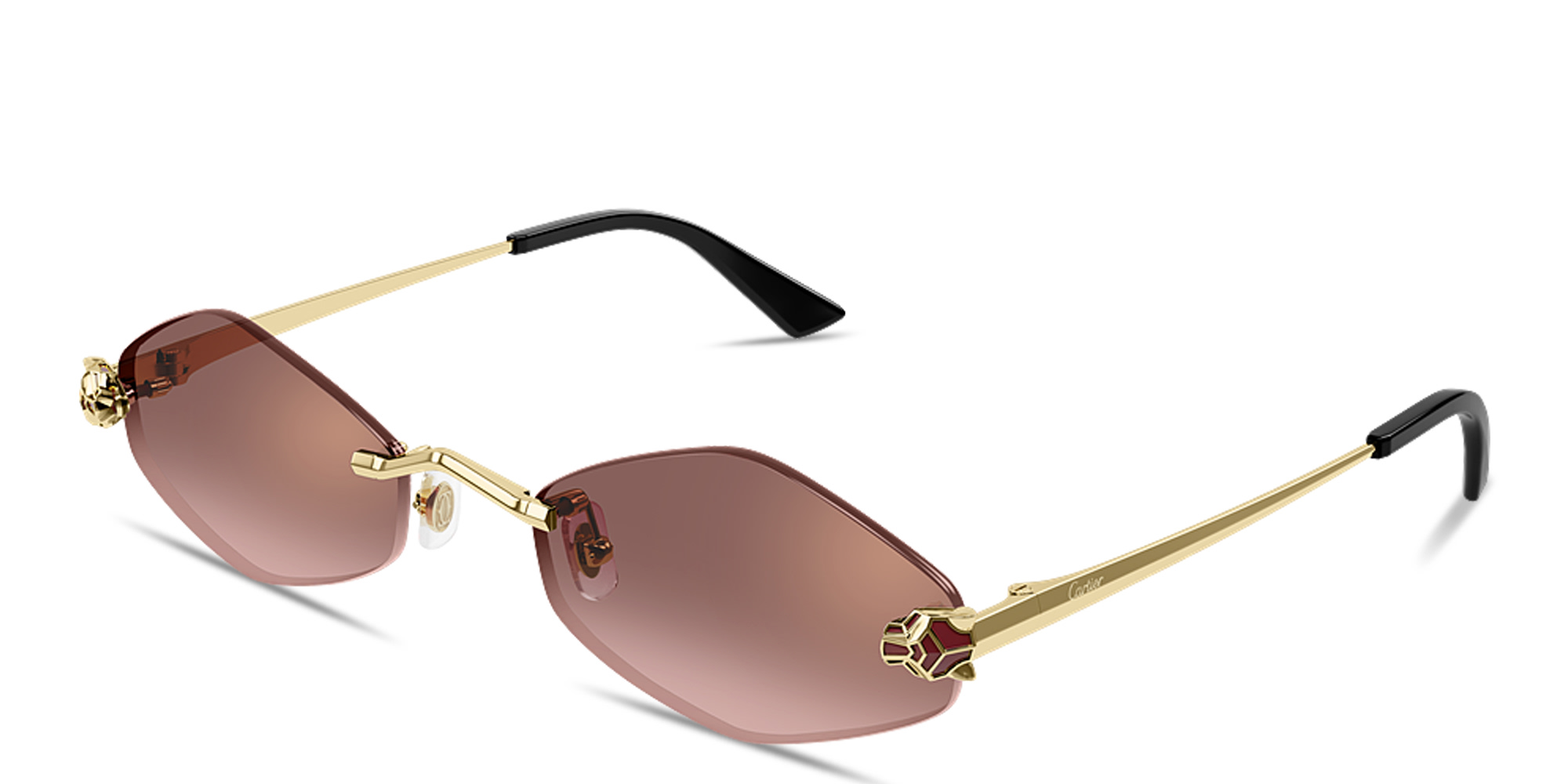 Shop Cartier Panthère de Cartier Rimless Irregular Sunglasses in Gold online.