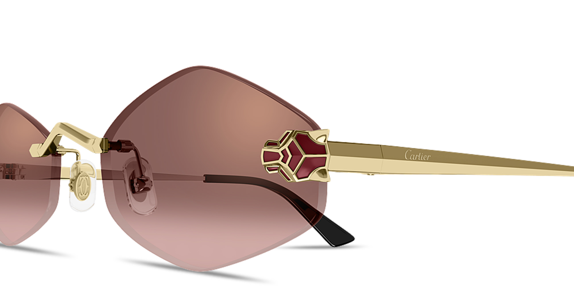 Shop Cartier Panthère de Cartier Rimless Irregular Sunglasses in Gold online.