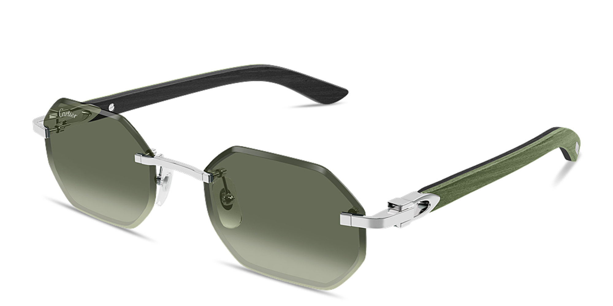 Shop Cartier C de Cartier Rimless Irregular Sunglasses in Silver online.