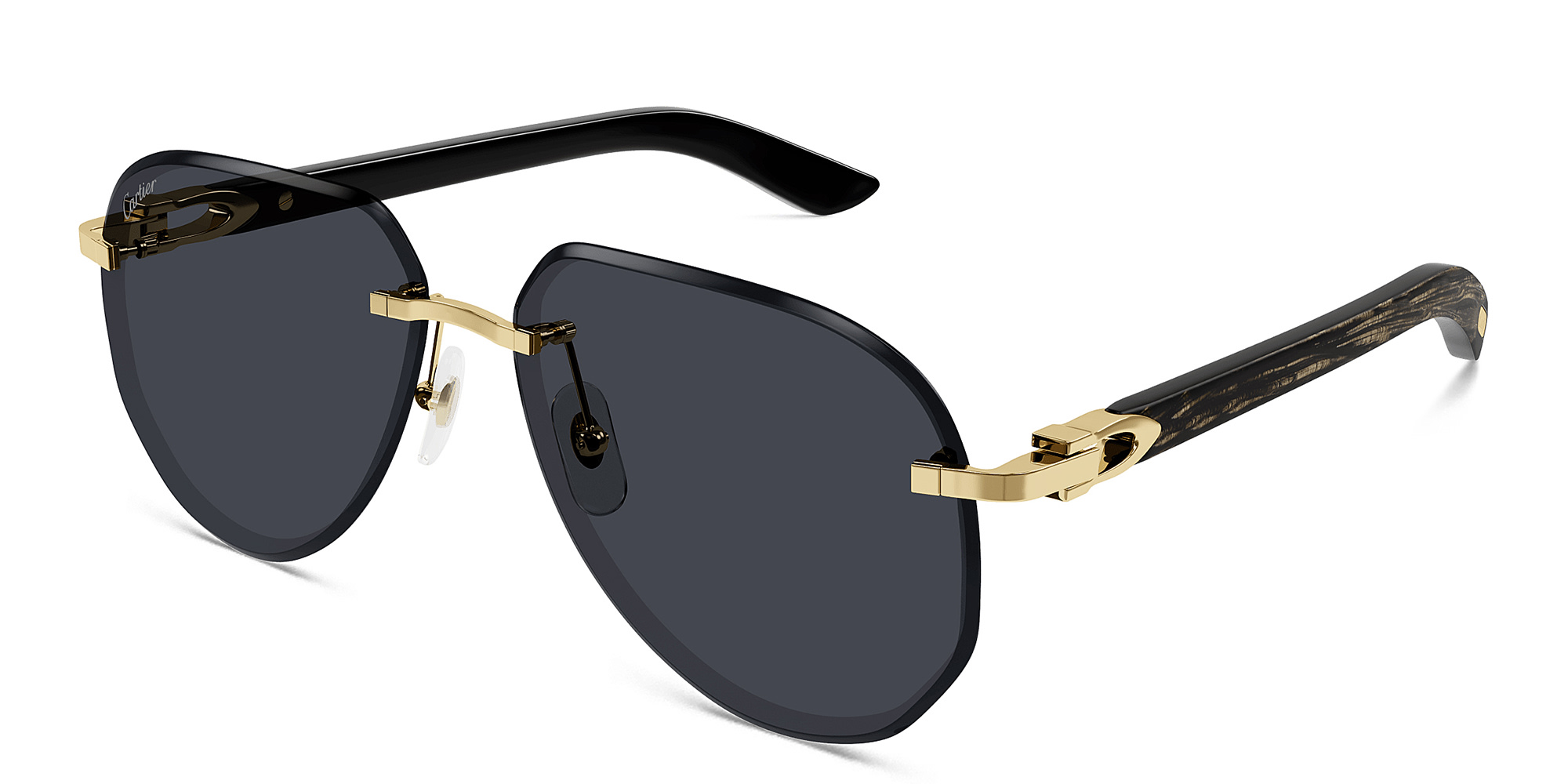 Shop Cartier C'de Cartier Rimless Aviator Sunglasses in Gold online.
