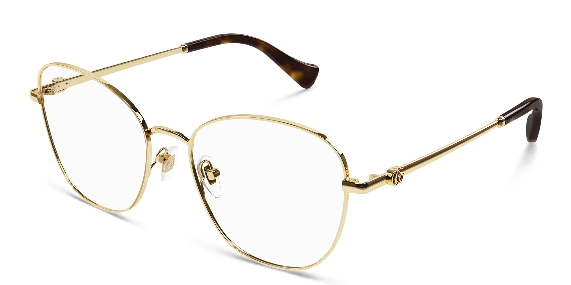 Shop GUCCI Wide Cat-Eye Eyeglasses in Gold online.