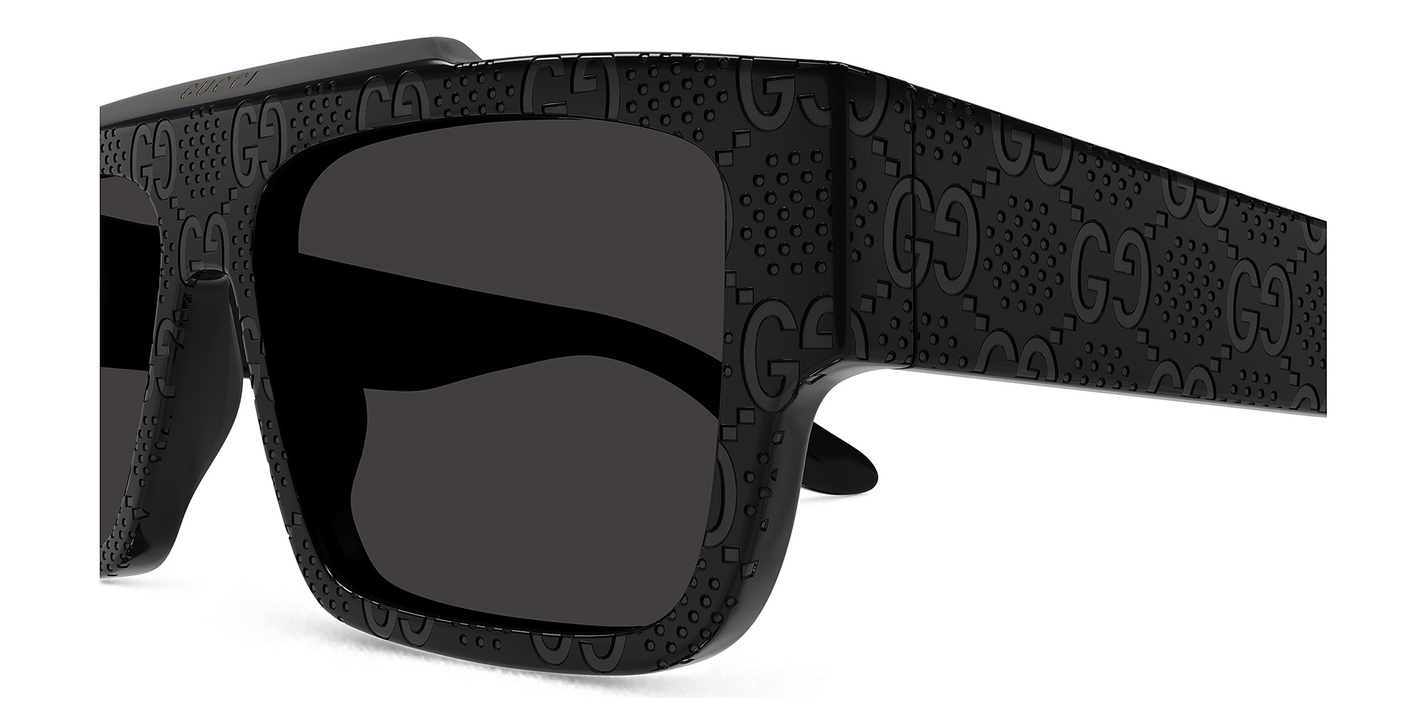Shop GUCCI Faceted Specs Rectangle Sunglasses in Textured Black online.