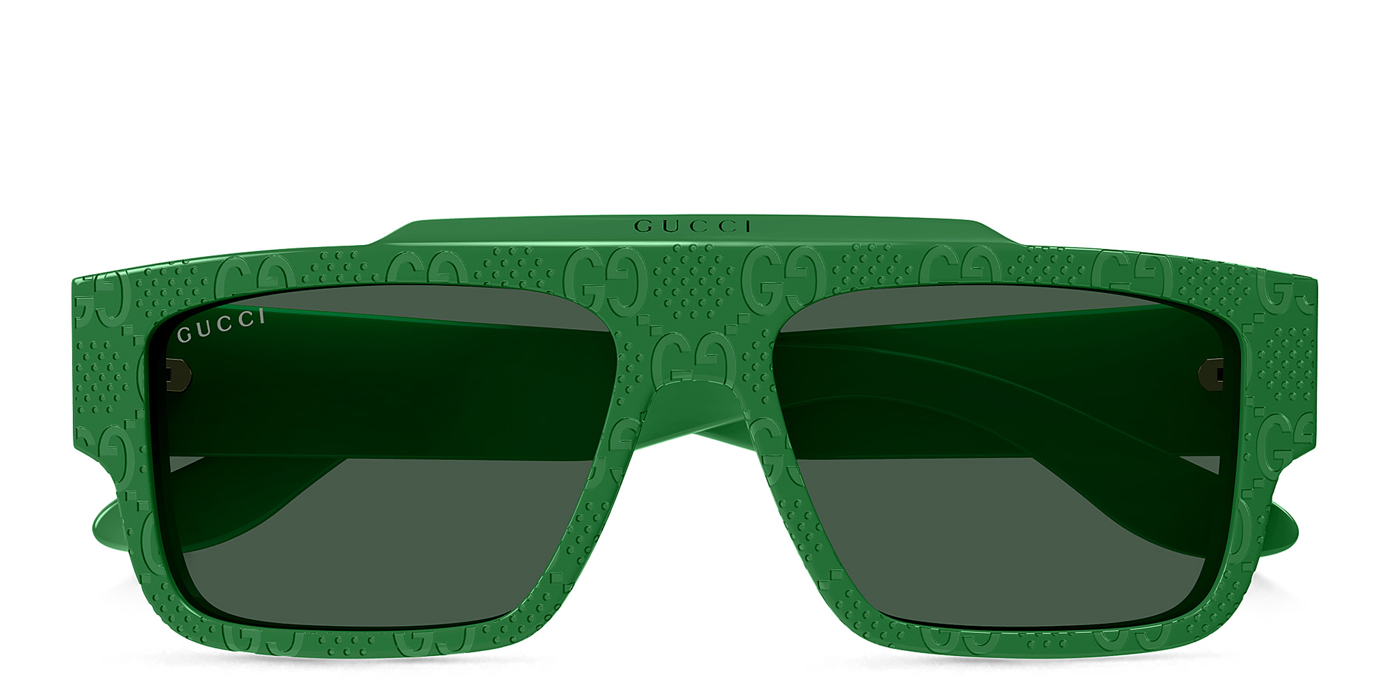 Shop GUCCI Faceted Specs Rectangle Sunglasses in Green online.