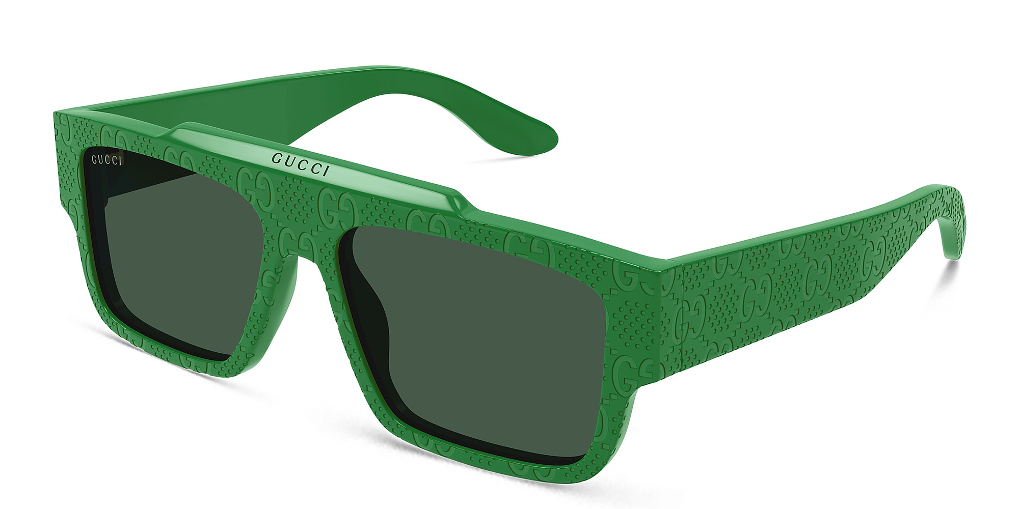 Shop GUCCI Faceted Specs Rectangle Sunglasses in Green online.