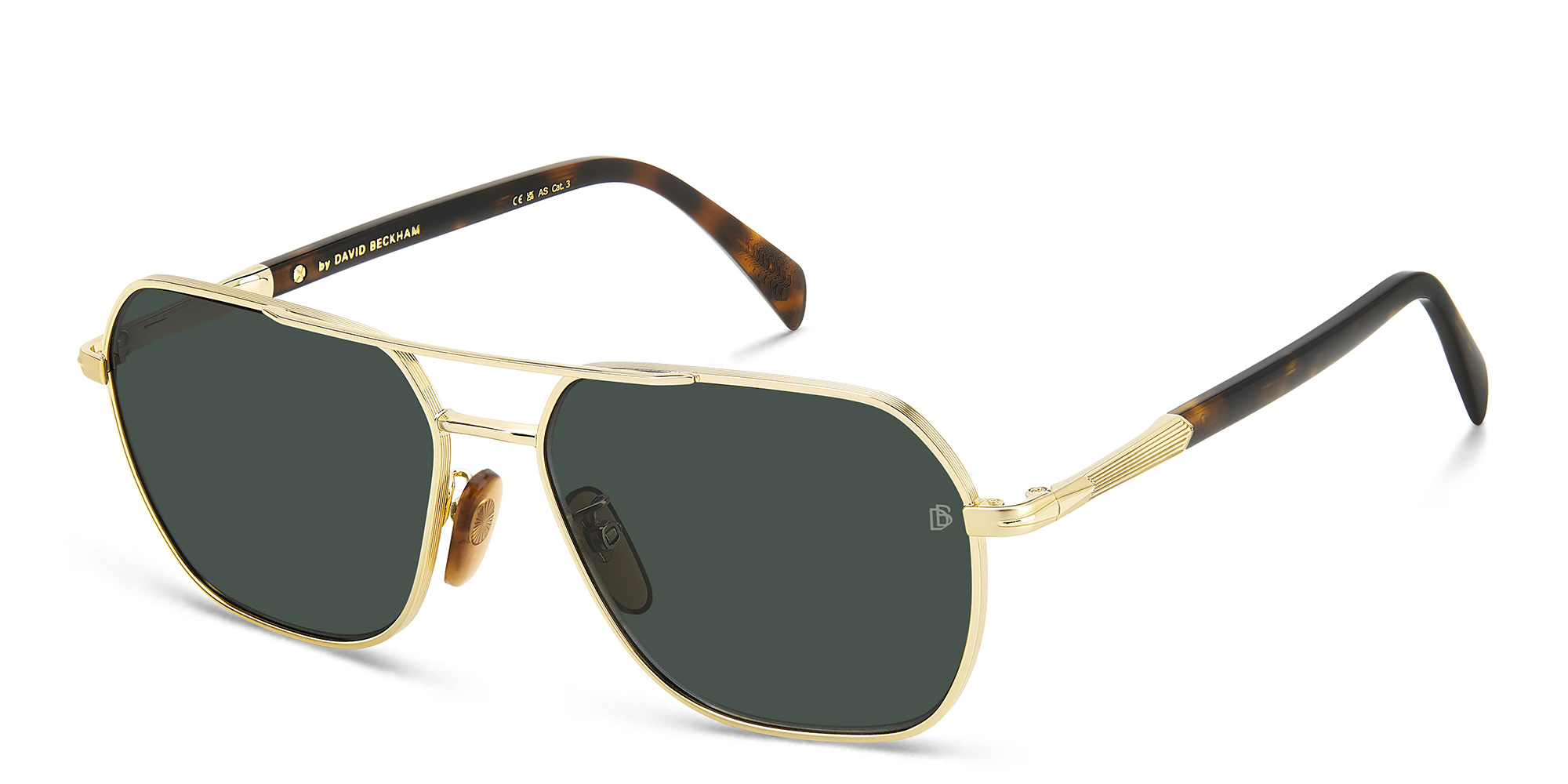 Shop DAVID BECKHAM Aviator Sunglasses in Gold Havana online.