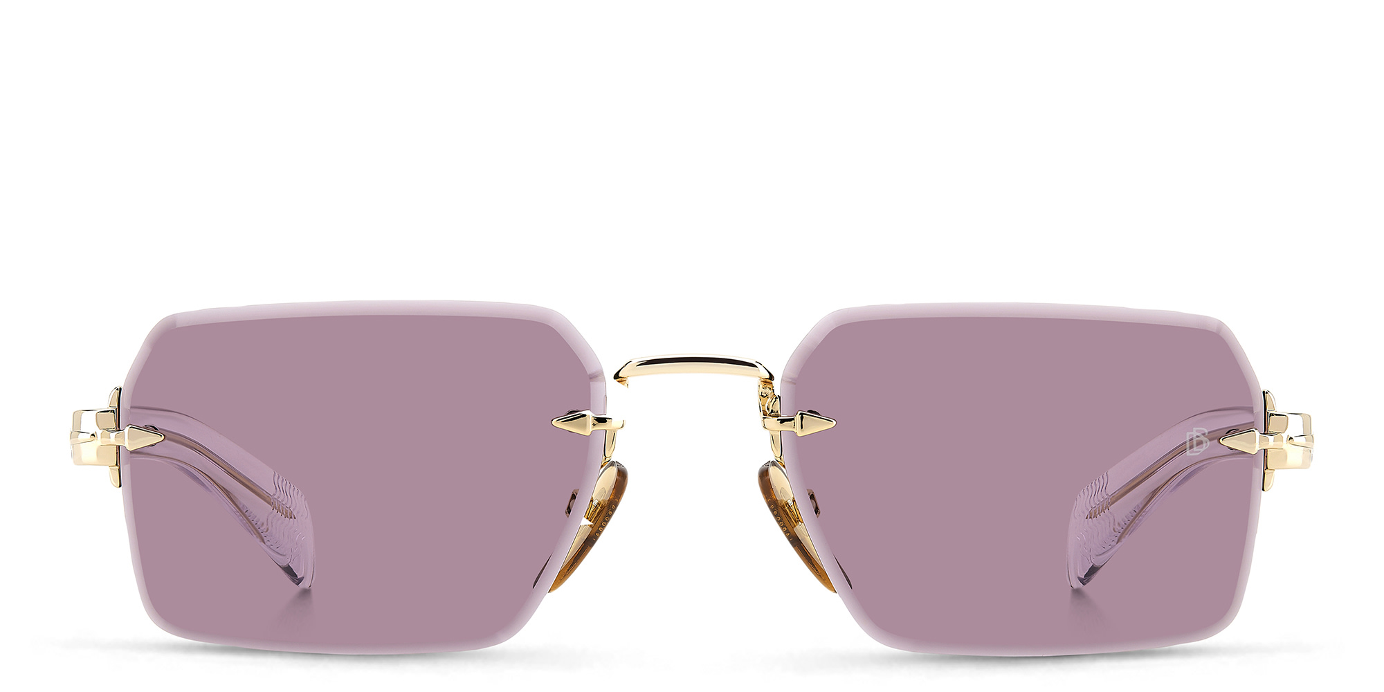 Shop DAVID BECKHAM Rimless Rectangle Sunglasses in Gold Crystal online.