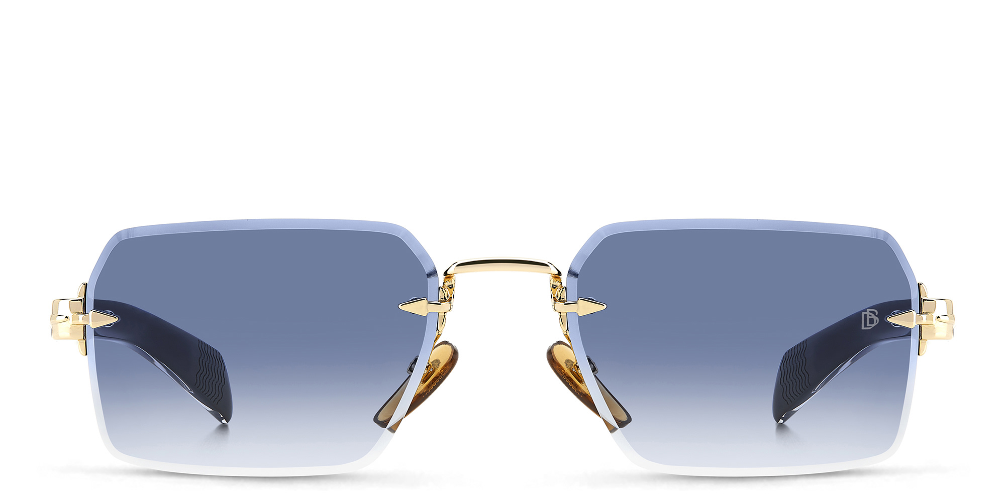 Shop DAVID BECKHAM Rimless Rectangle Sunglasses in Gold Black online.