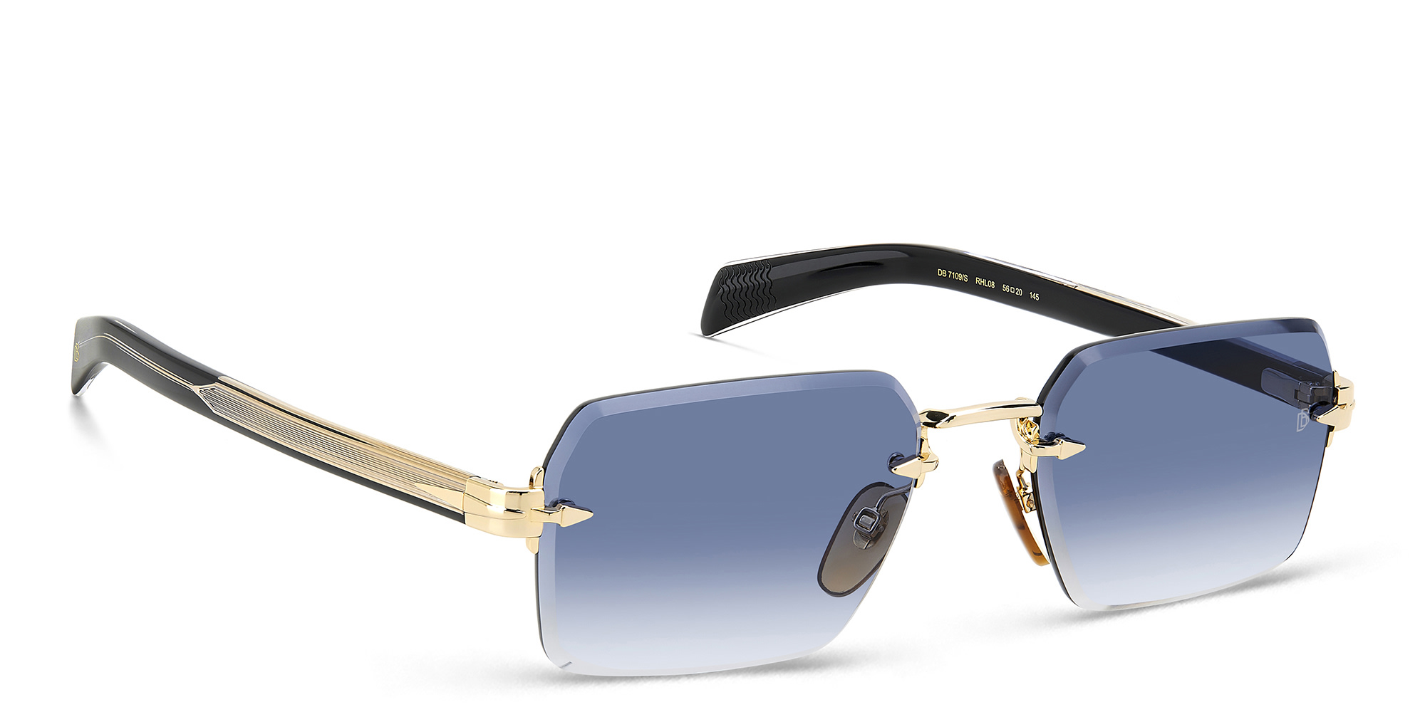 Shop DAVID BECKHAM Rimless Rectangle Sunglasses in Gold Black online.
