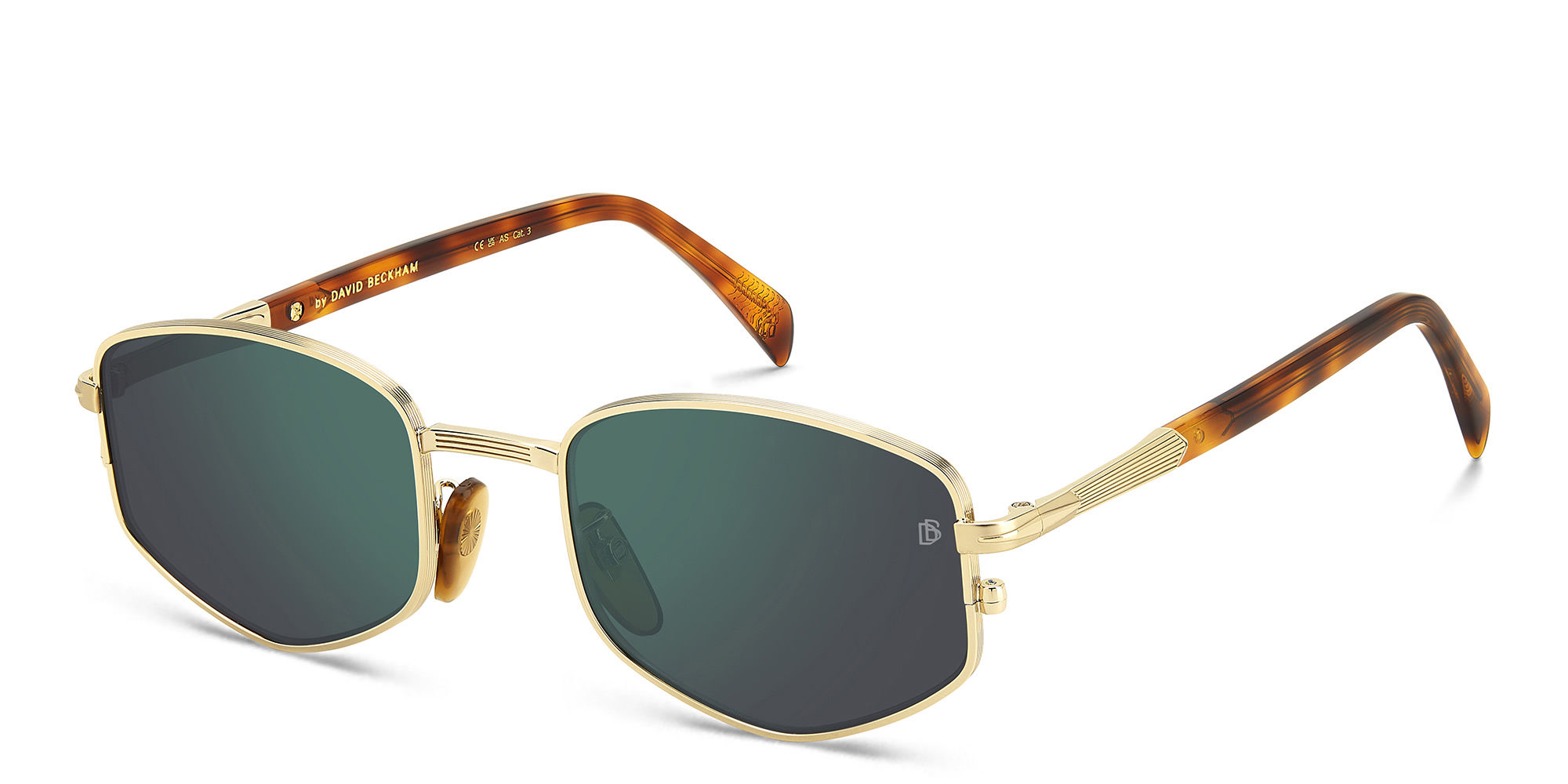 Shop DAVID BECKHAM Irregular Sunglasses in Gold Honey Havana online.