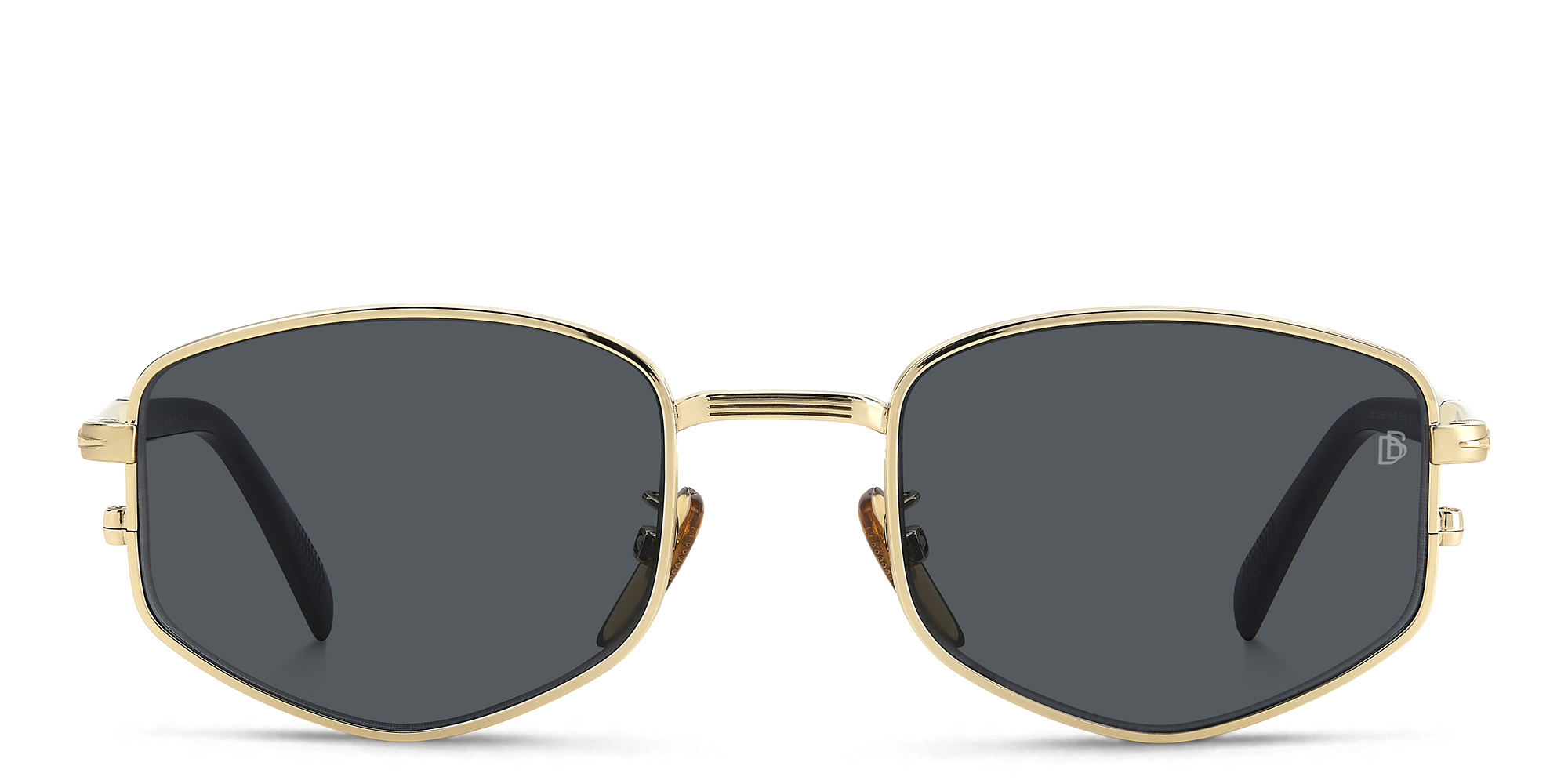 Shop DAVID BECKHAM Irregular Sunglasses in Gold Black online.