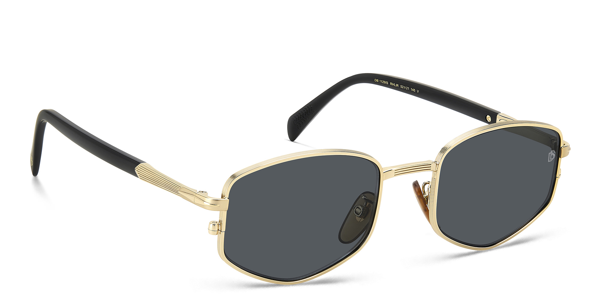 Shop DAVID BECKHAM Irregular Sunglasses in Gold Black online.