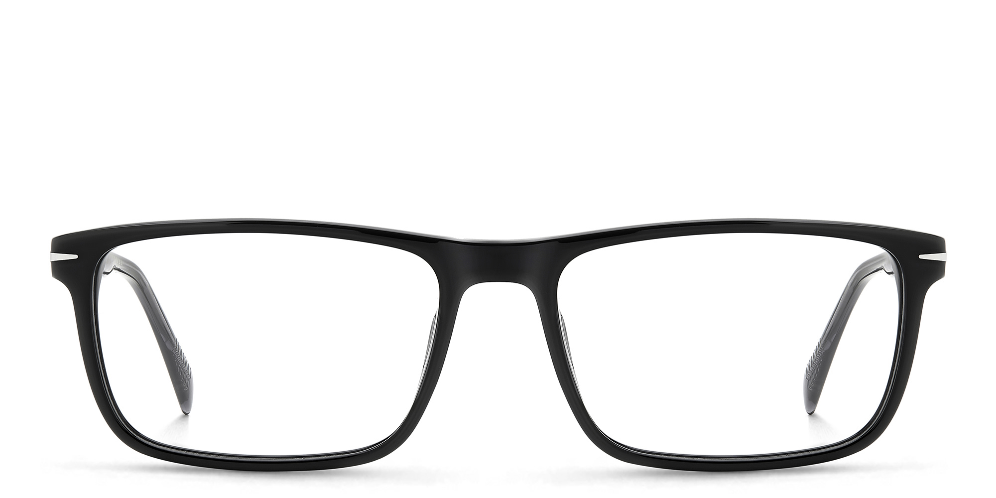 Shop DAVID BECKHAM Timeless Icons Wide Rectangle Eyeglasses in Black Grey online.