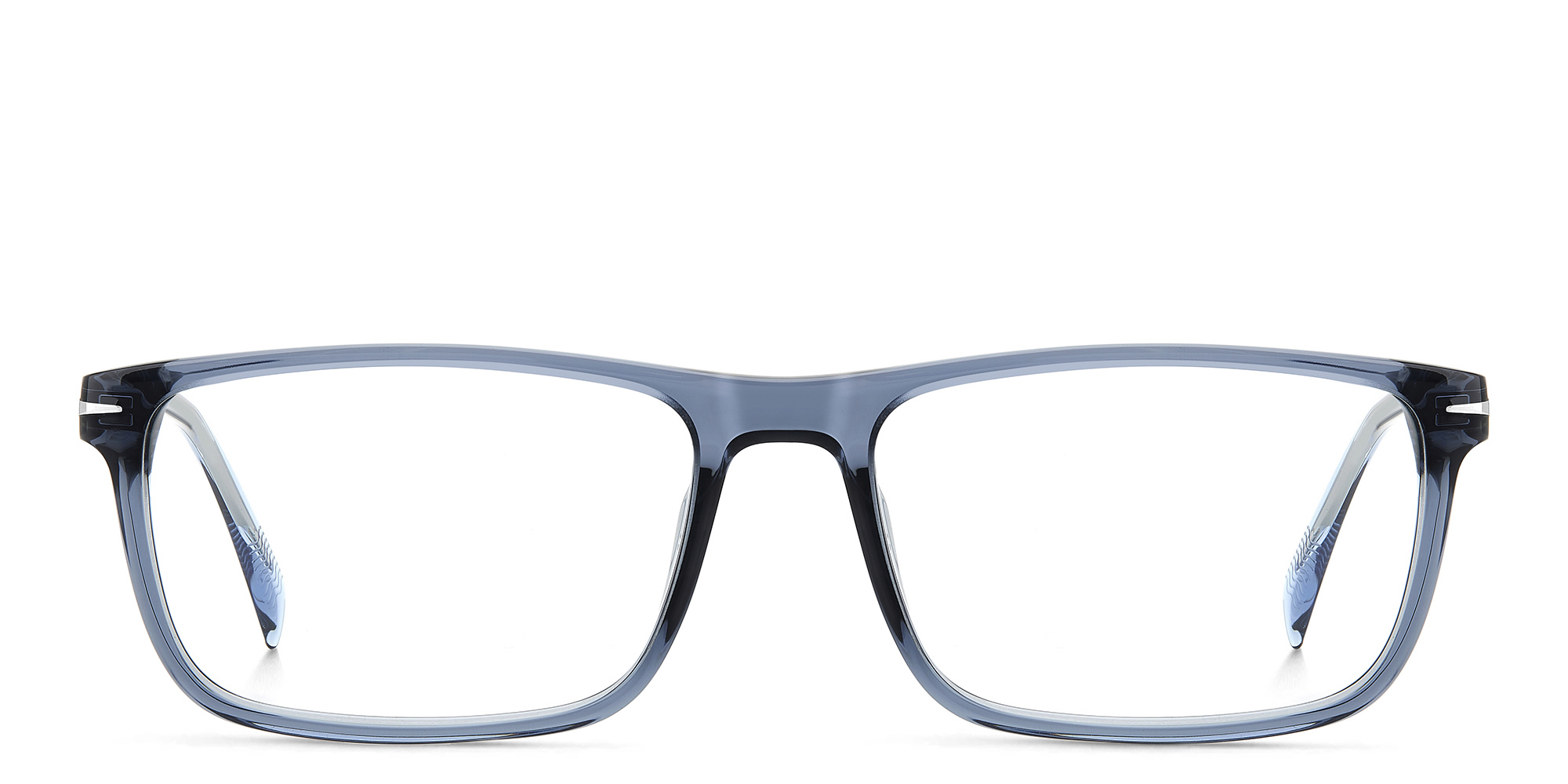 Shop DAVID BECKHAM Timeless Icons Wide Rectangle Eyeglasses in Blue online.