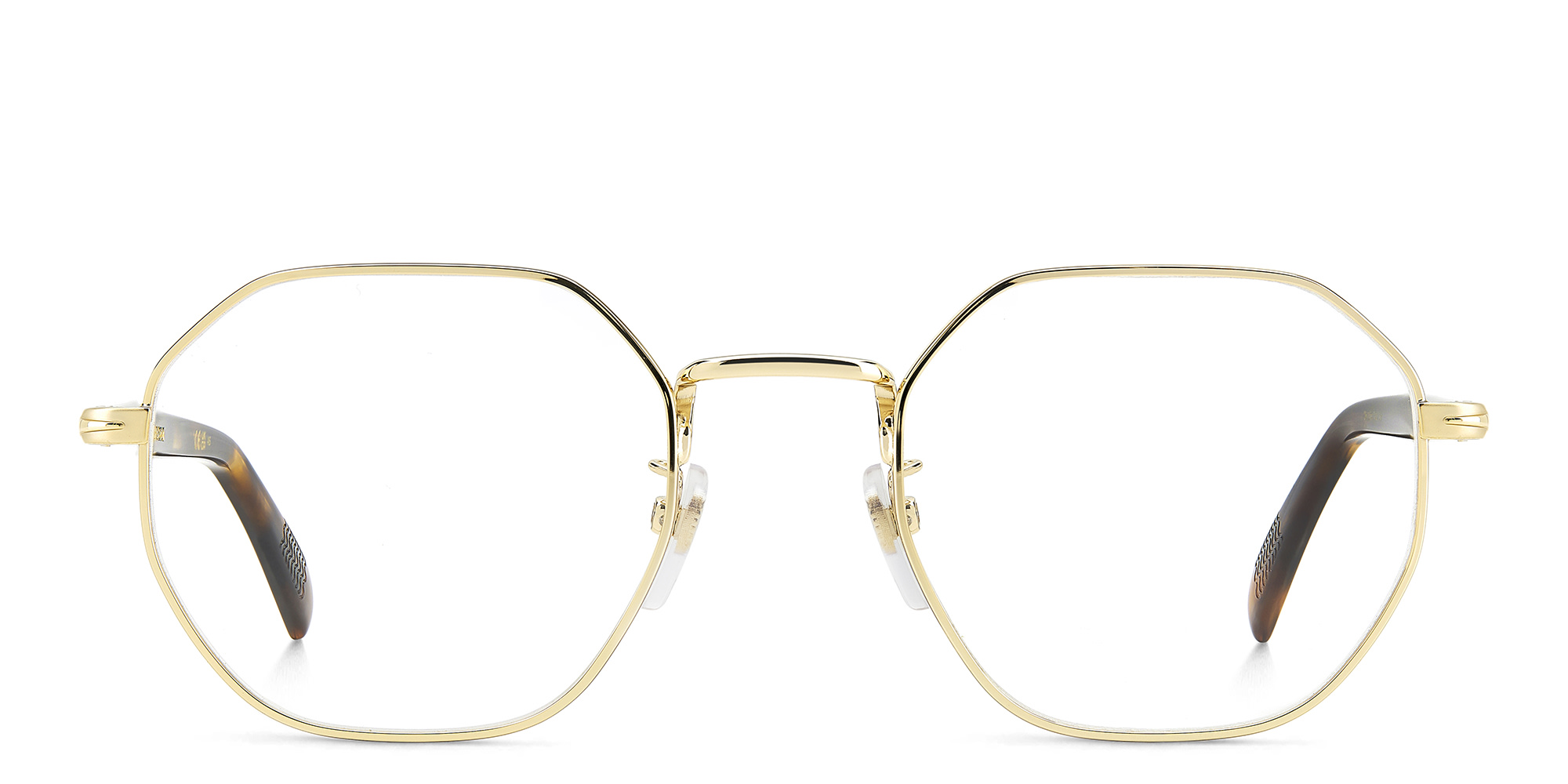 DAVID BECKHAM Timeless Icons Irregular Eyeglasses in Gold Brown Horn – Product Photo 1