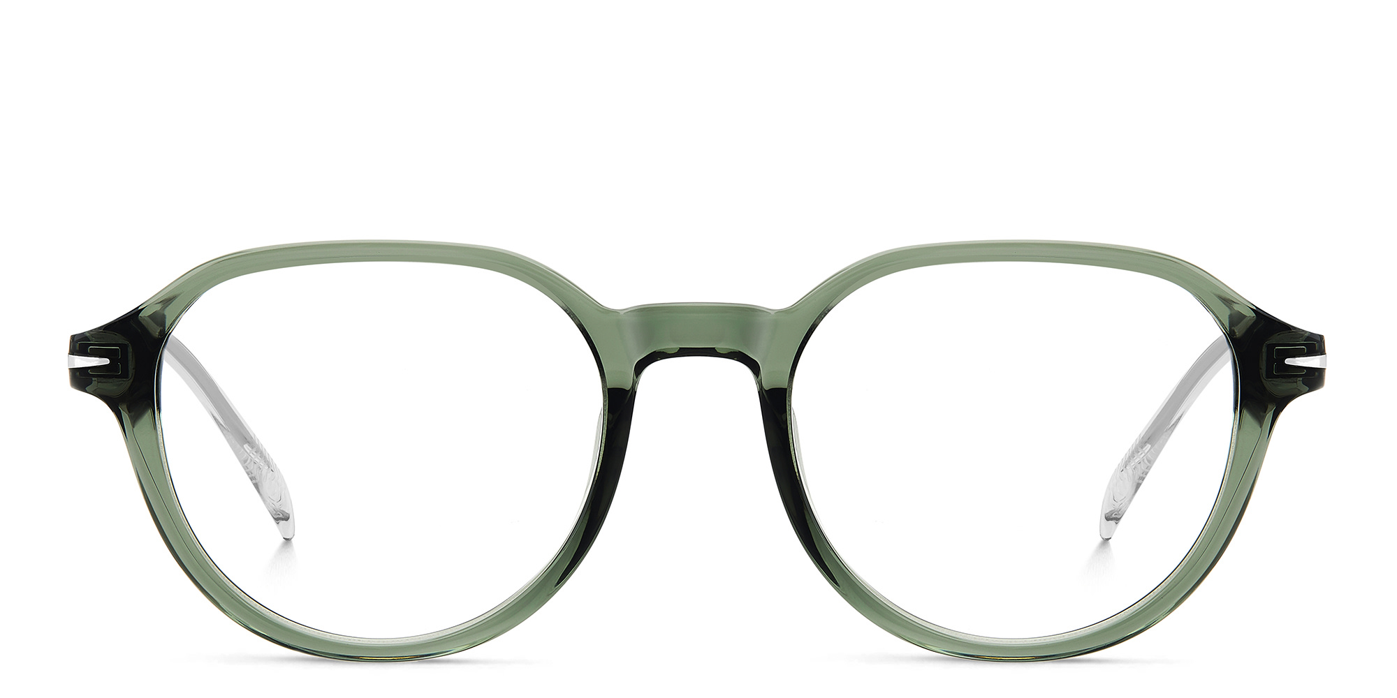 Shop DAVID BECKHAM Round Eyeglasses in Green online.