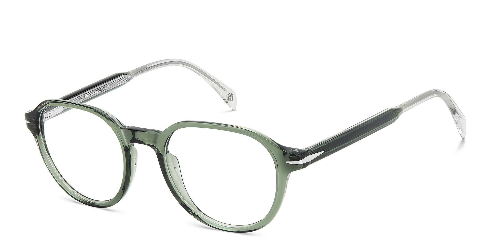 Shop DAVID BECKHAM Round Eyeglasses in Green online.