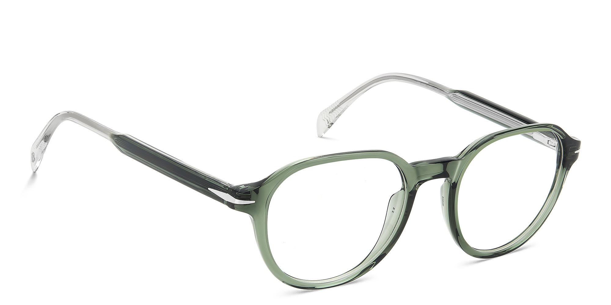 Shop DAVID BECKHAM Round Eyeglasses in Green online.