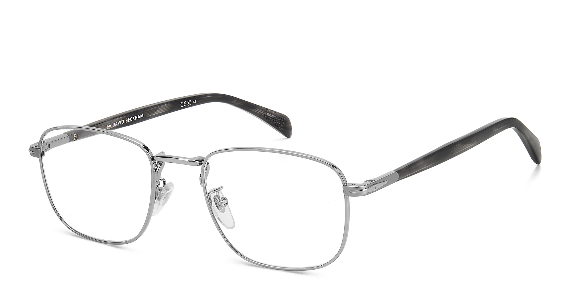 Shop DAVID BECKHAM Rectangle Eyeglasses in Ruthenium Grey Horn online.