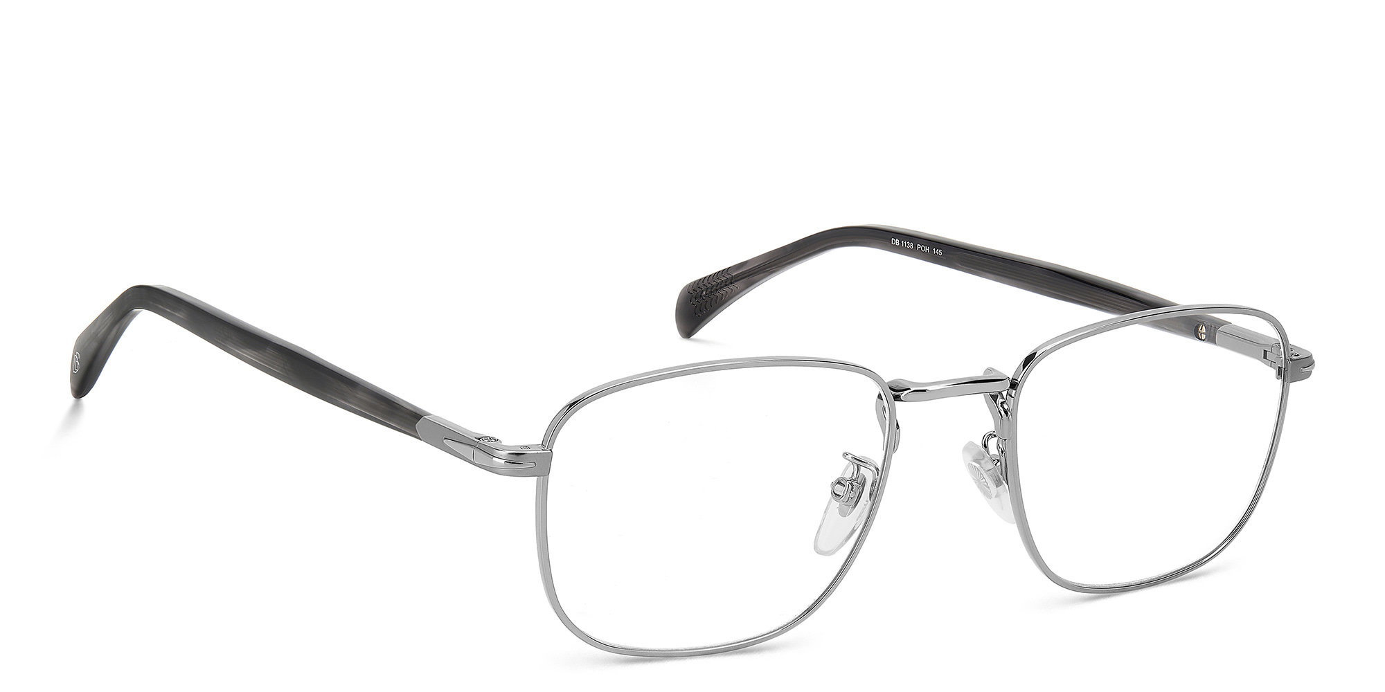 Shop DAVID BECKHAM Rectangle Eyeglasses in Ruthenium Grey Horn online.