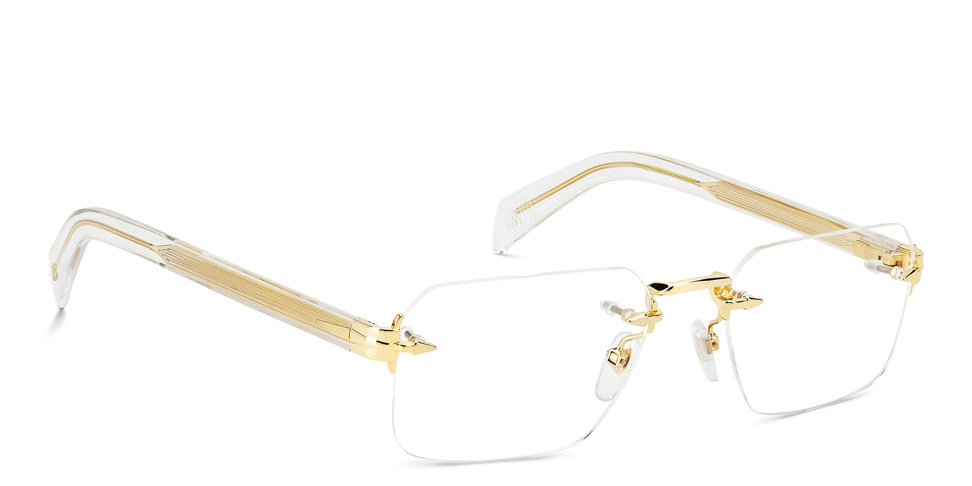 DAVID BECKHAM Rimless Rectangle Eyeglasses in Gold Crystal – Product Photo 3