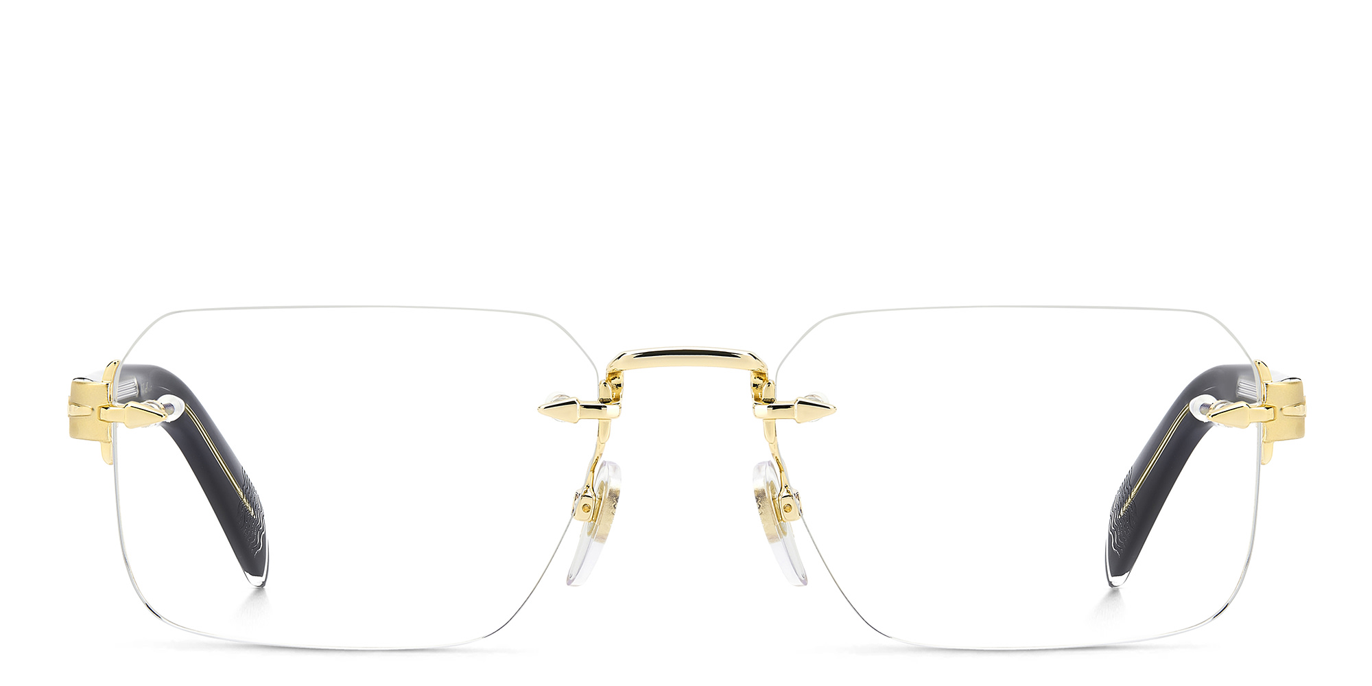 Shop DAVID BECKHAM Rimless Rectangle Eyeglasses in Gold Black online.