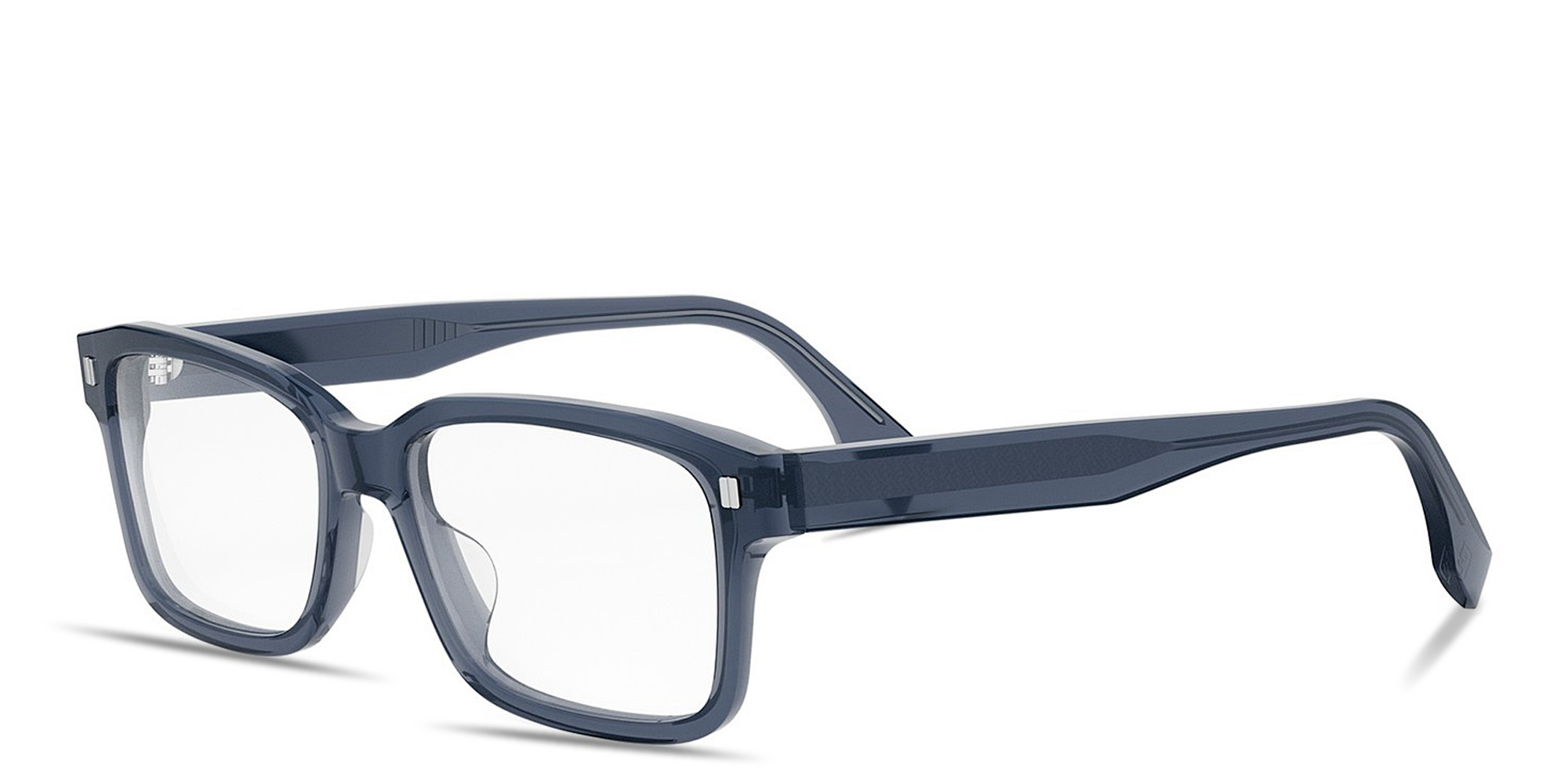 Shop FENDI Fendi Blue Irregular Eyeglasses in Transparent dark blue online.