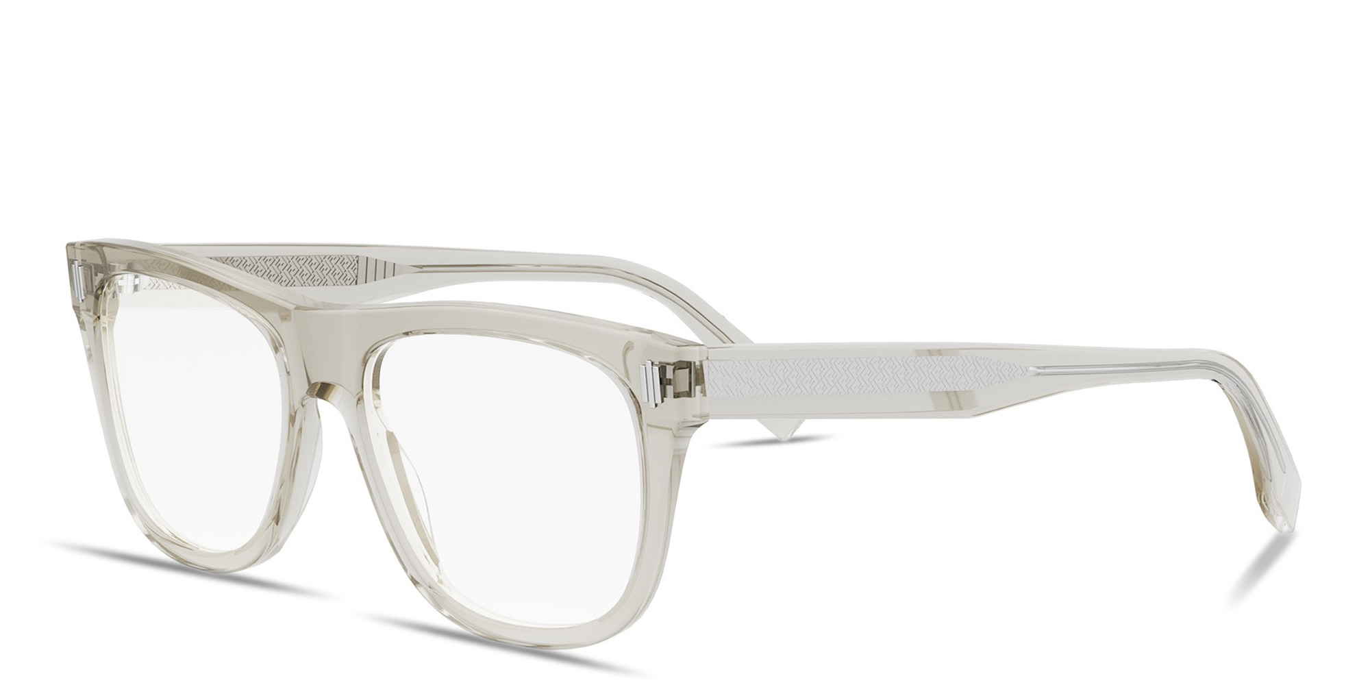 Shop FENDI Fendi First Brown Square Eyeglasses in Transparent Beige online.