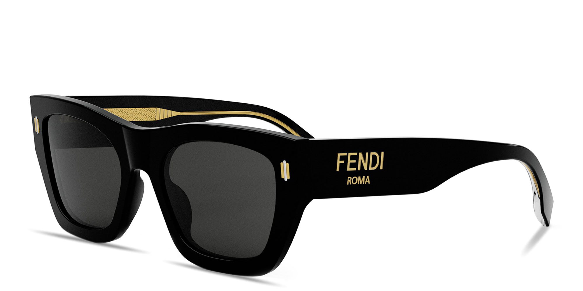 Shop FENDI Fendi Roma Black Rectangular Sunglasses in Black online.