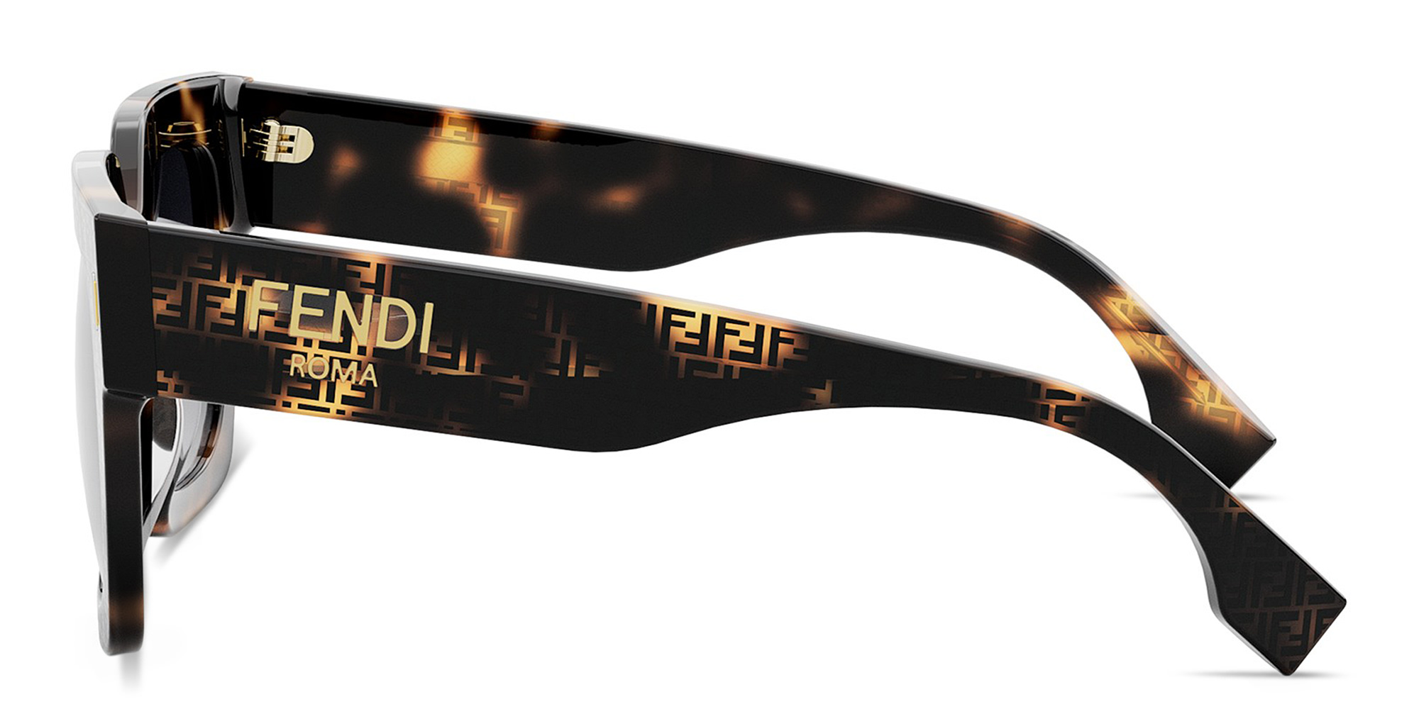 نظارات شمسية فندي روما بإطار مربّع بنقشة الهافان من فيندي بلون أسود وهافان كلاسيكي بنقشة أف أف - صورة المنتج 3