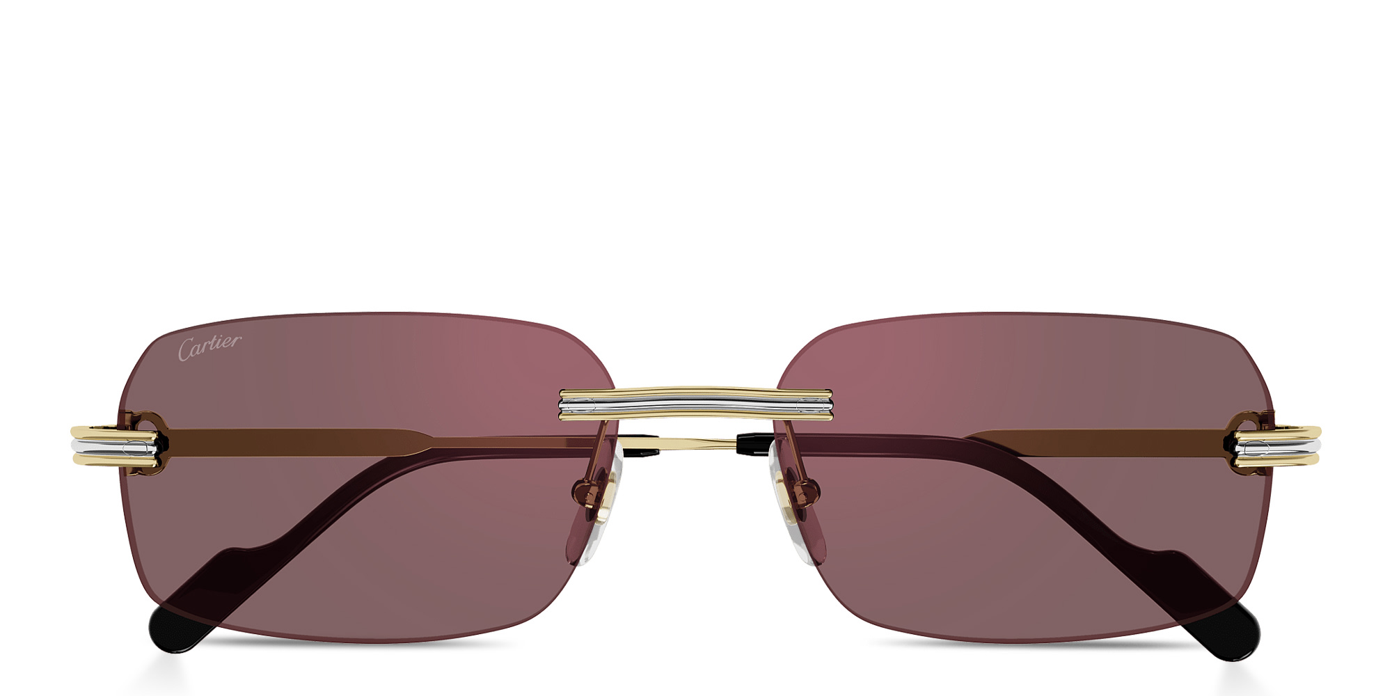 Shop Cartier Première de Cartier Rimless Rectangle Sunglasses in Gold online.