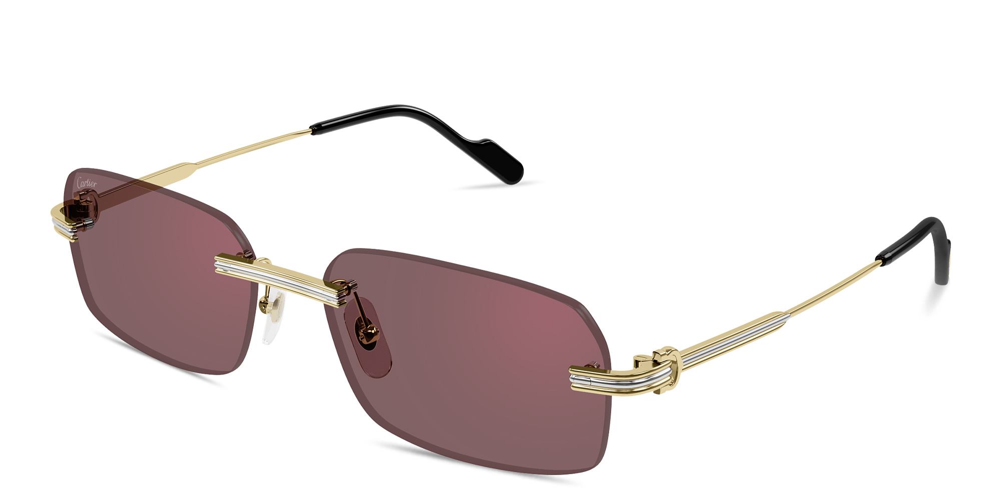 Shop Cartier Première de Cartier Rimless Rectangle Sunglasses in Gold online.