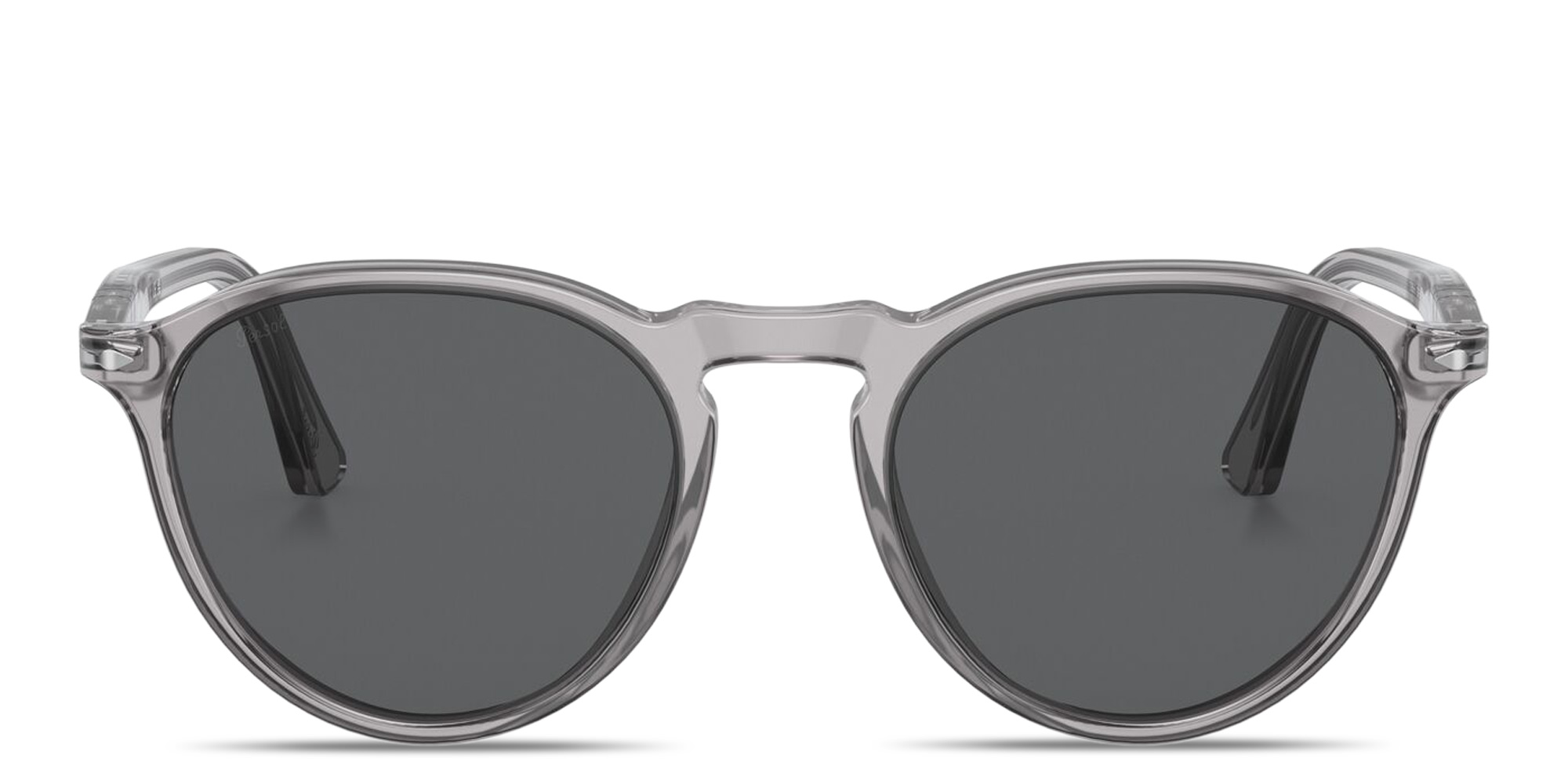 Shop PERSOL Arrow Unisex Round Sunglasses in Transparent Grey online.